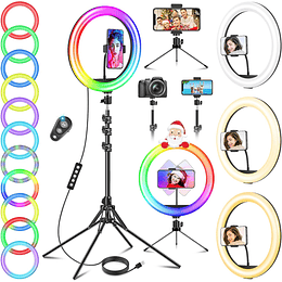 11,5 Aro de luz com tripé alto, Ring Light com 40 RGB Mode 13 brilho para telemóvel Youtube maquilhagem, anel de luz LED com controlo remoto para selfie fotogra...