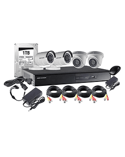 Kit 4 Canales Hikvision 4 Camaras HD 720p Domo/Bala, Disco Duro 1TB