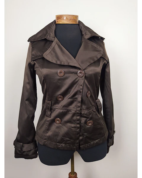 Chaqueta mujer cruzada satinada cafe TALLA XXS/XS