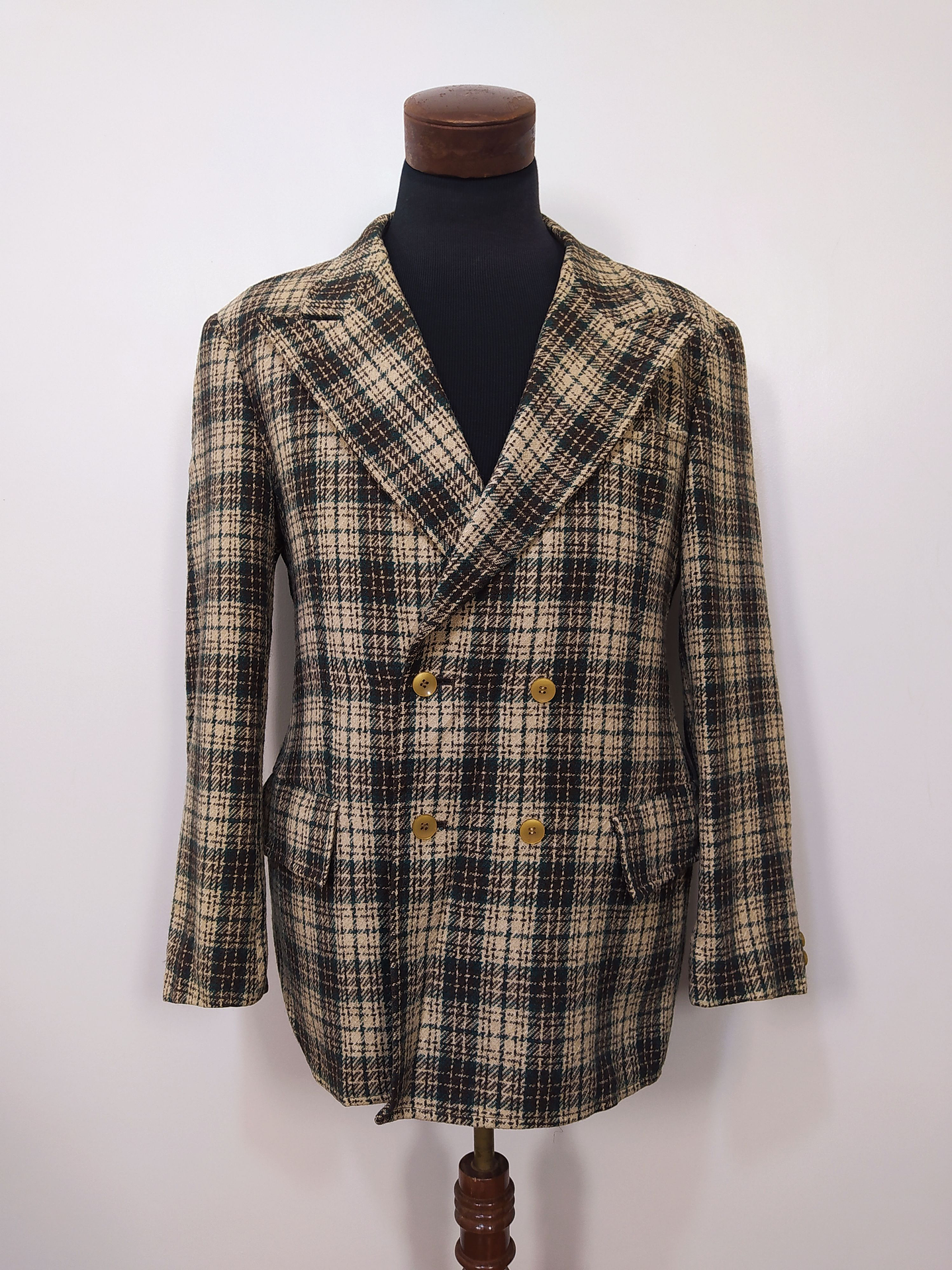 Blazer lana grueso hombre Diseño Vintage Crema Verde Talla L Slim Fit  1