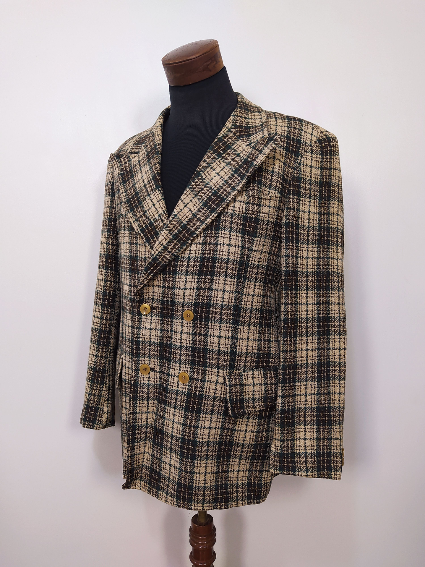 Blazer lana grueso hombre Diseño Vintage Crema Verde Talla L Slim Fit  2