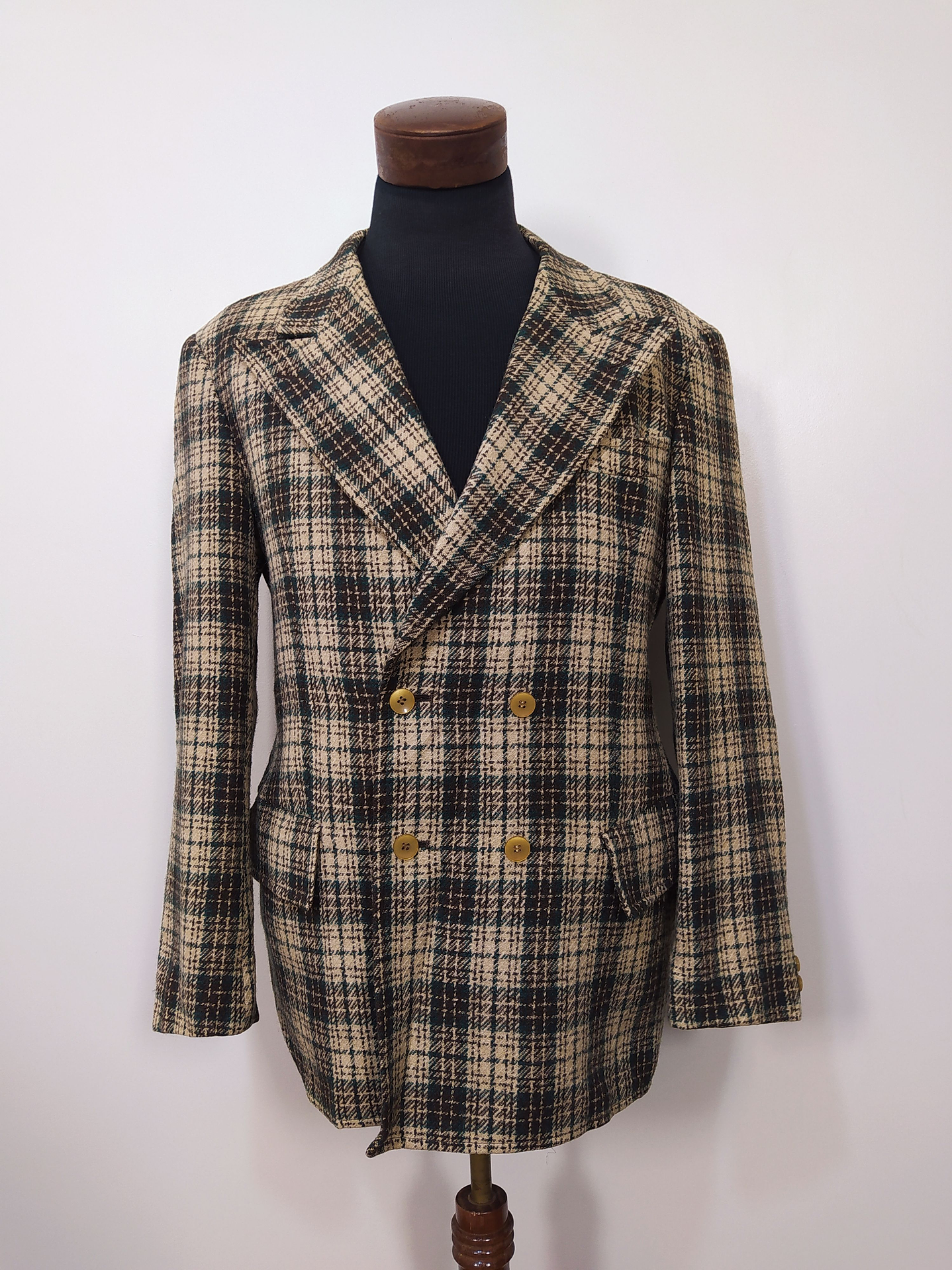 Blazer lana grueso hombre Diseño Vintage Crema Verde Talla L Slim Fit  3