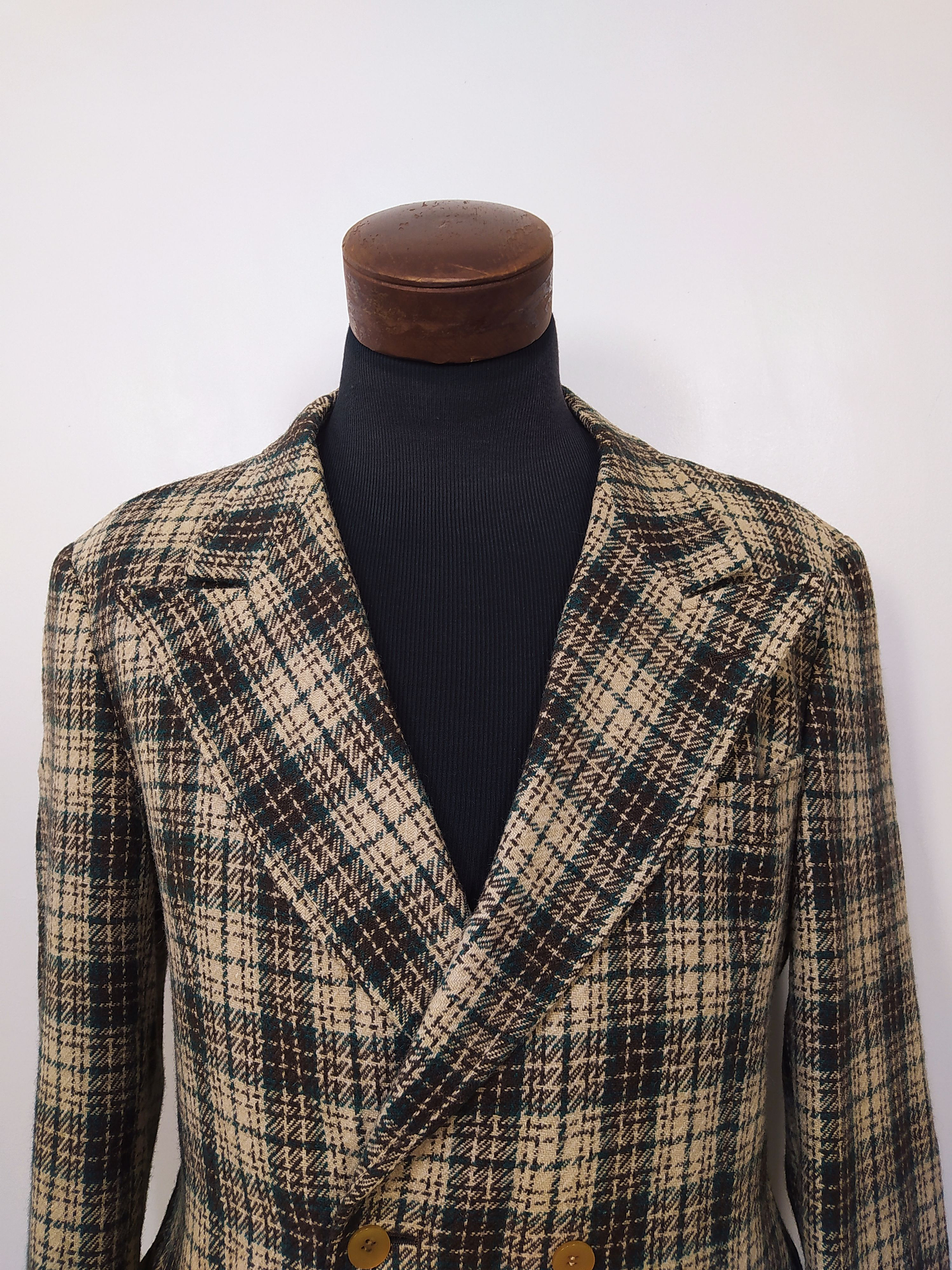 Blazer lana grueso hombre Diseño Vintage Crema Verde Talla L Slim Fit  4