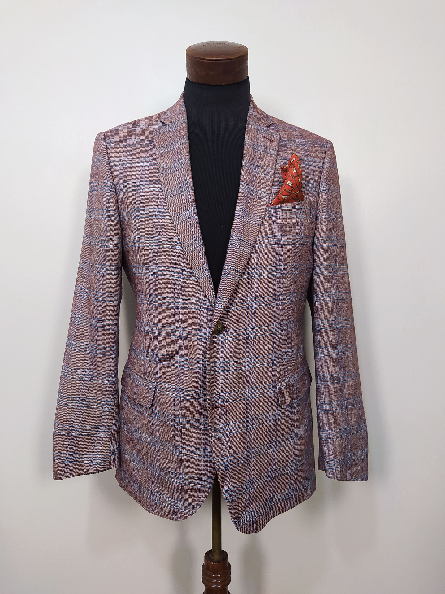 Blazer Andrew James en mezcla de lana y lino – Patrón escocés premium tonos tierra y azul | Talla M 2