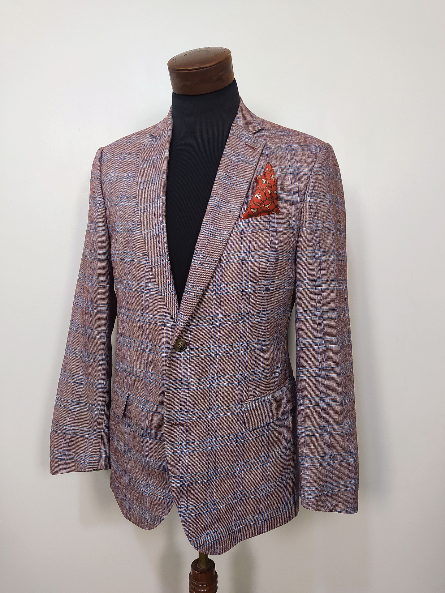 Blazer Andrew James en mezcla de lana y lino – Patrón escocés premium tonos tierra y azul | Talla M 1