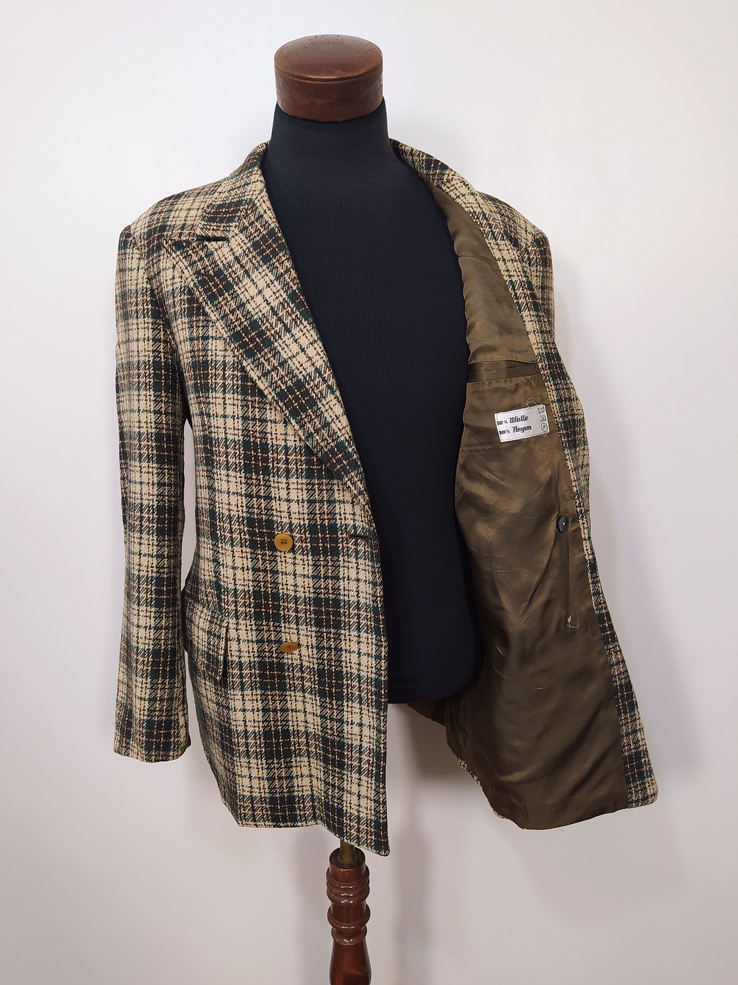 Blazer lana grueso hombre Diseño Vintage Crema Verde Talla L Slim Fit  7