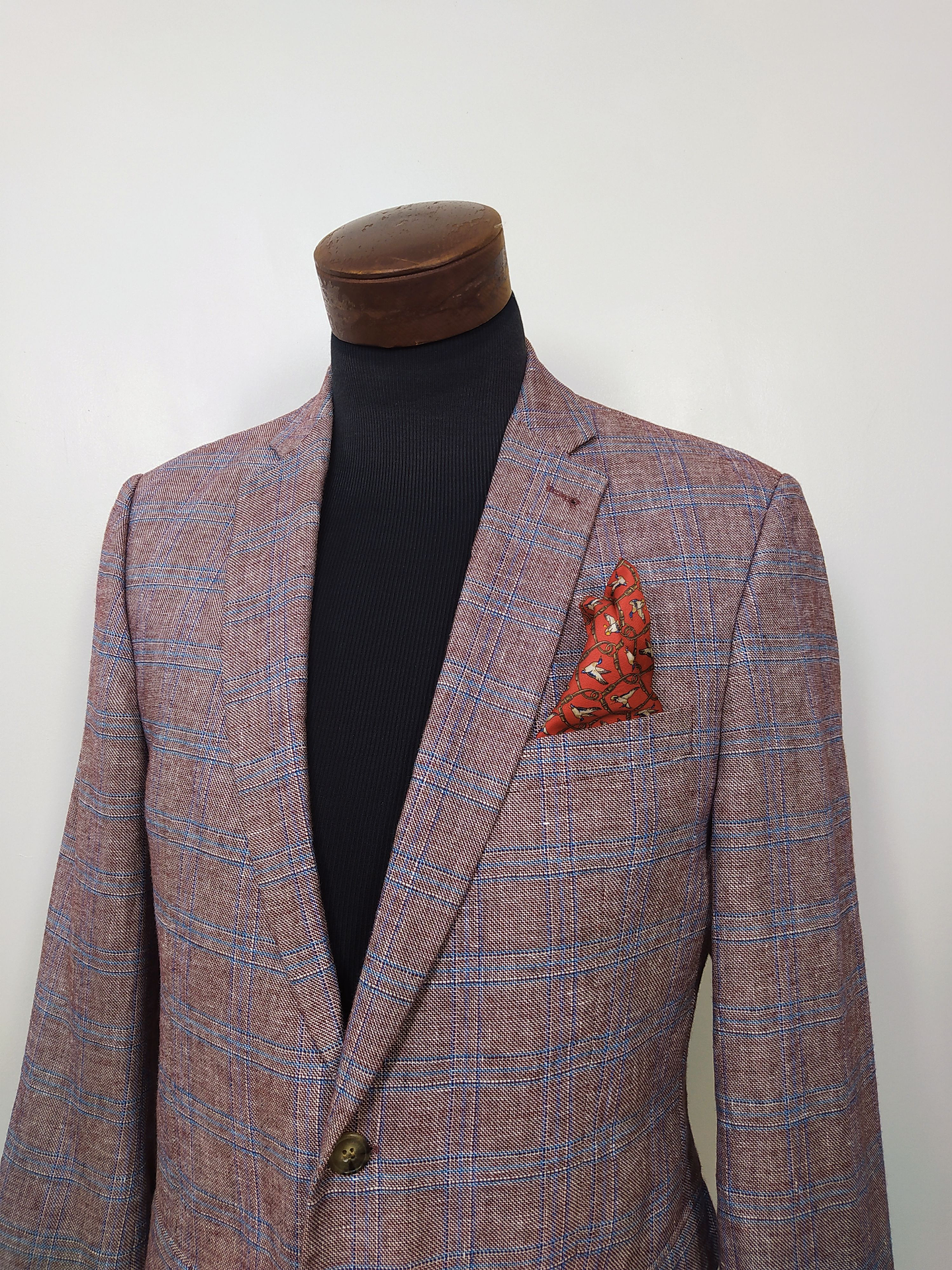 Blazer Andrew James en mezcla de lana y lino – Patrón escocés premium tonos tierra y azul | Talla M 3