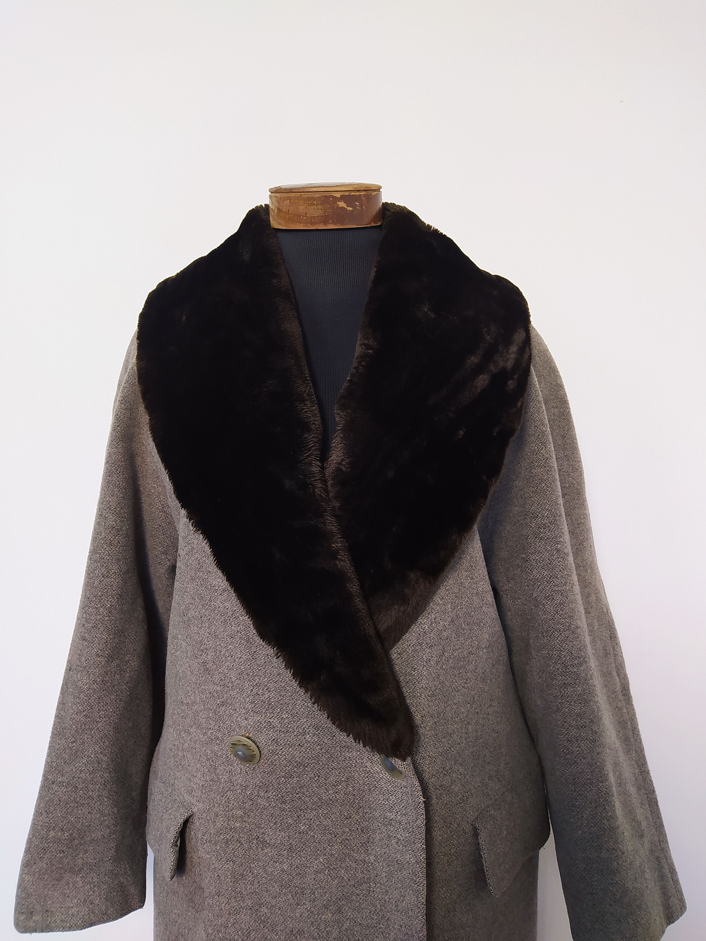 Abrigo largo mujer lana virgen con piel GIL BRET Café Talla LXL - MM55 2