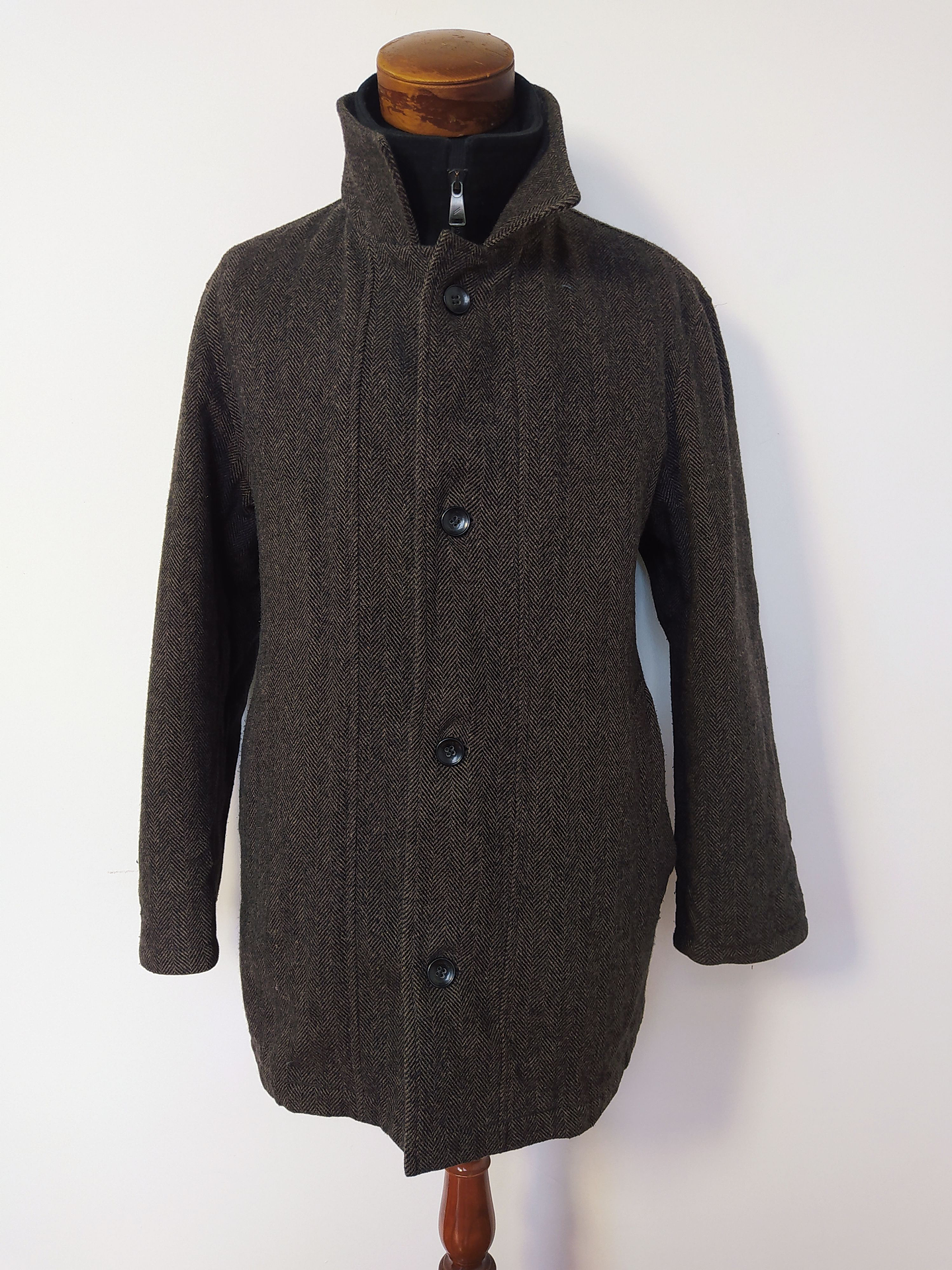 Abrigo Tweed Daniel Hechter Café L – Cuello Alto, Lana, Estilo Urbano Elegante  1