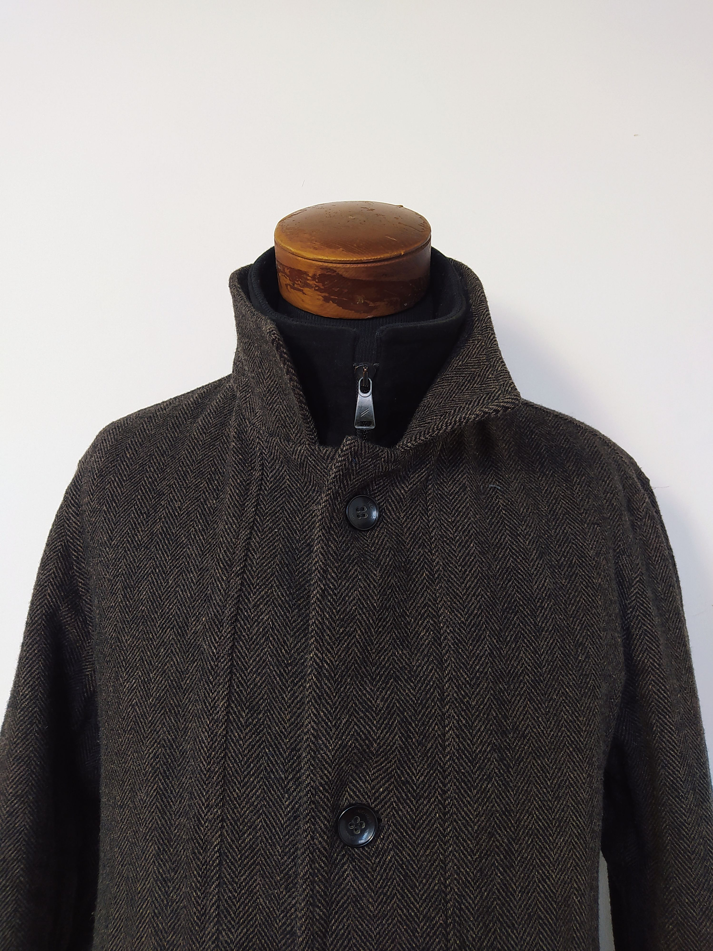 Abrigo Tweed Daniel Hechter Café L – Cuello Alto, Lana, Estilo Urbano Elegante  2