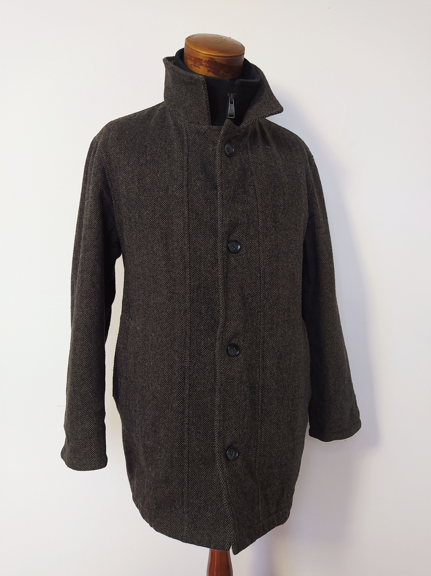 Abrigo Tweed Daniel Hechter Café L – Cuello Alto, Lana, Estilo Urbano Elegante  3