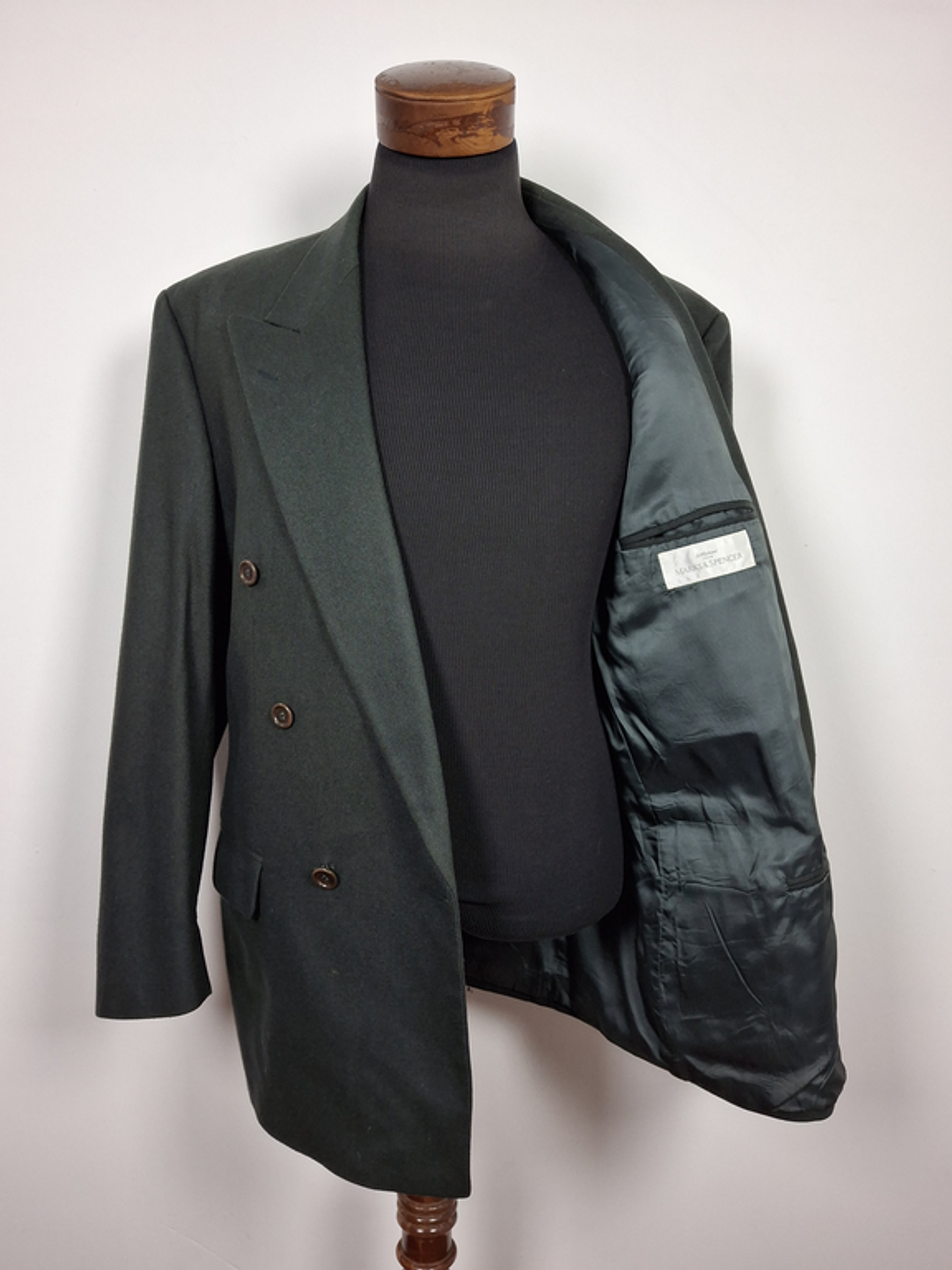 Blazer Marks & Spencer doble abotonadura lana cashmere TALLA XL Verde 5