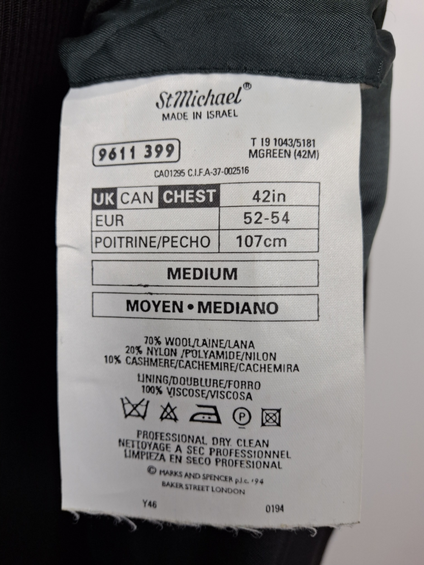 Blazer Marks & Spencer doble abotonadura lana cashmere TALLA XL Verde 7