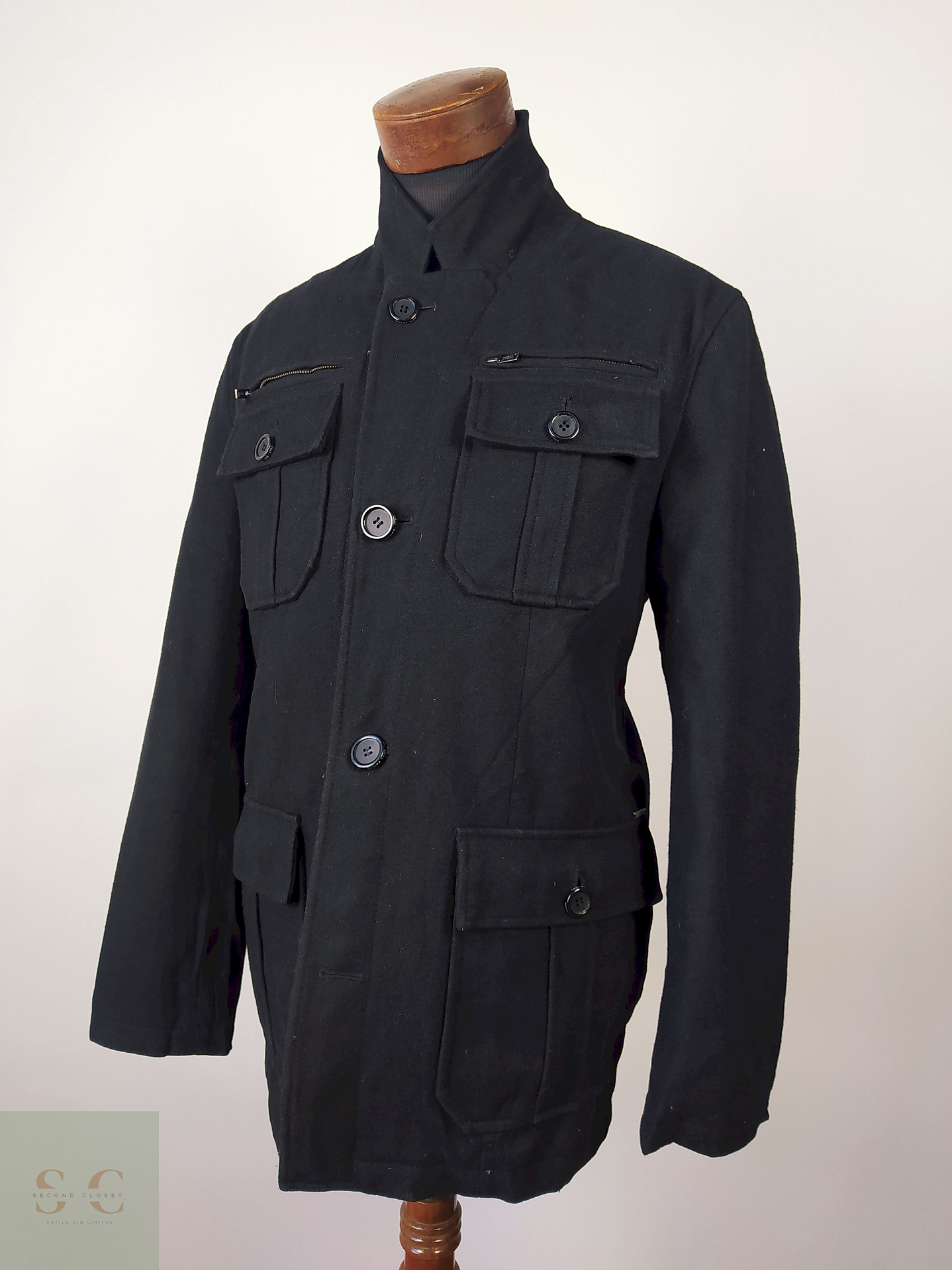 Abrigo lana GUESS hombre TALLA L Chaqueta negro - AP29 1