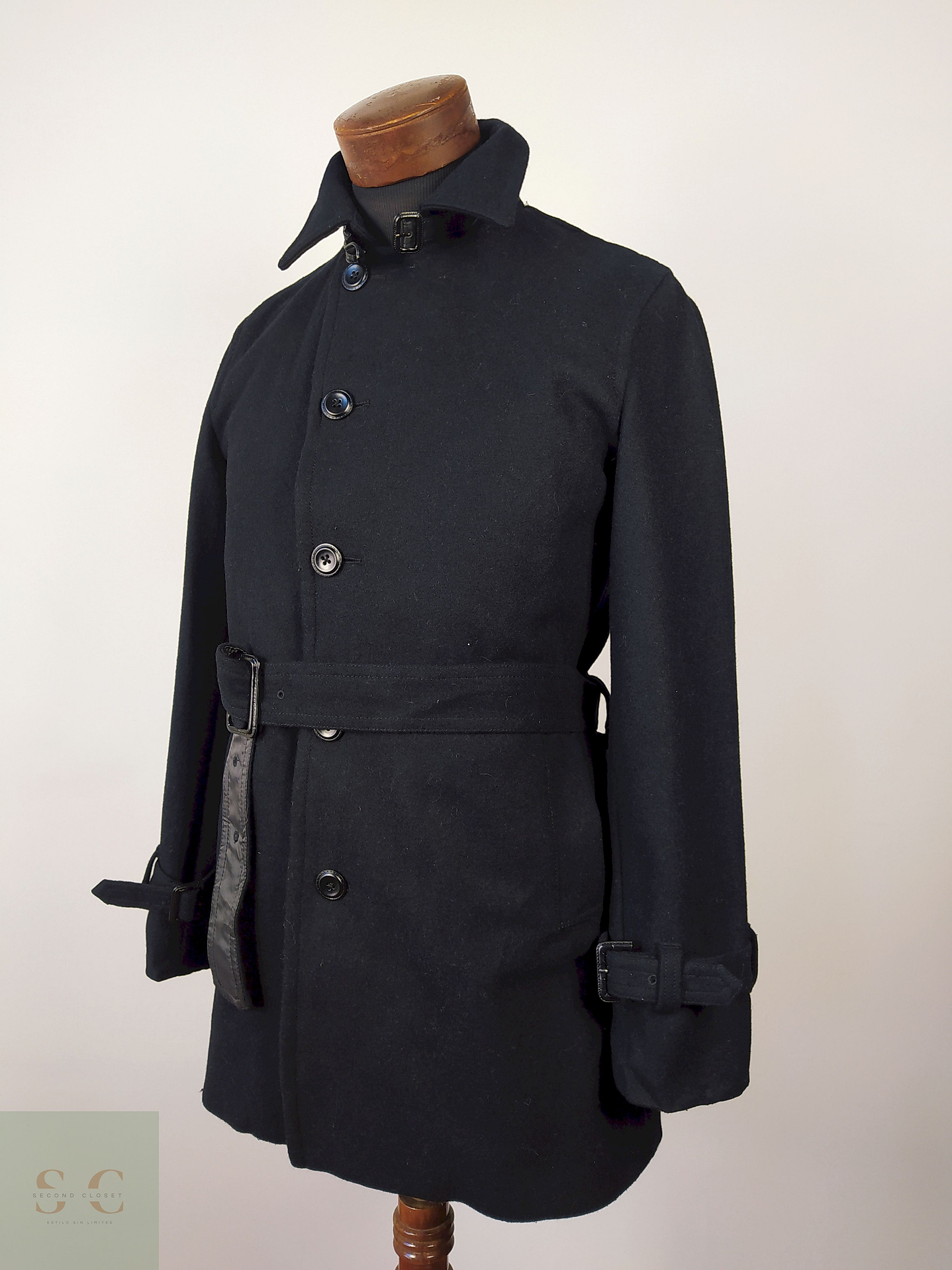 Abrigo lana hombre con cinturón lujo TALLA SM ABAHOUSE NEGRO - AP32 2