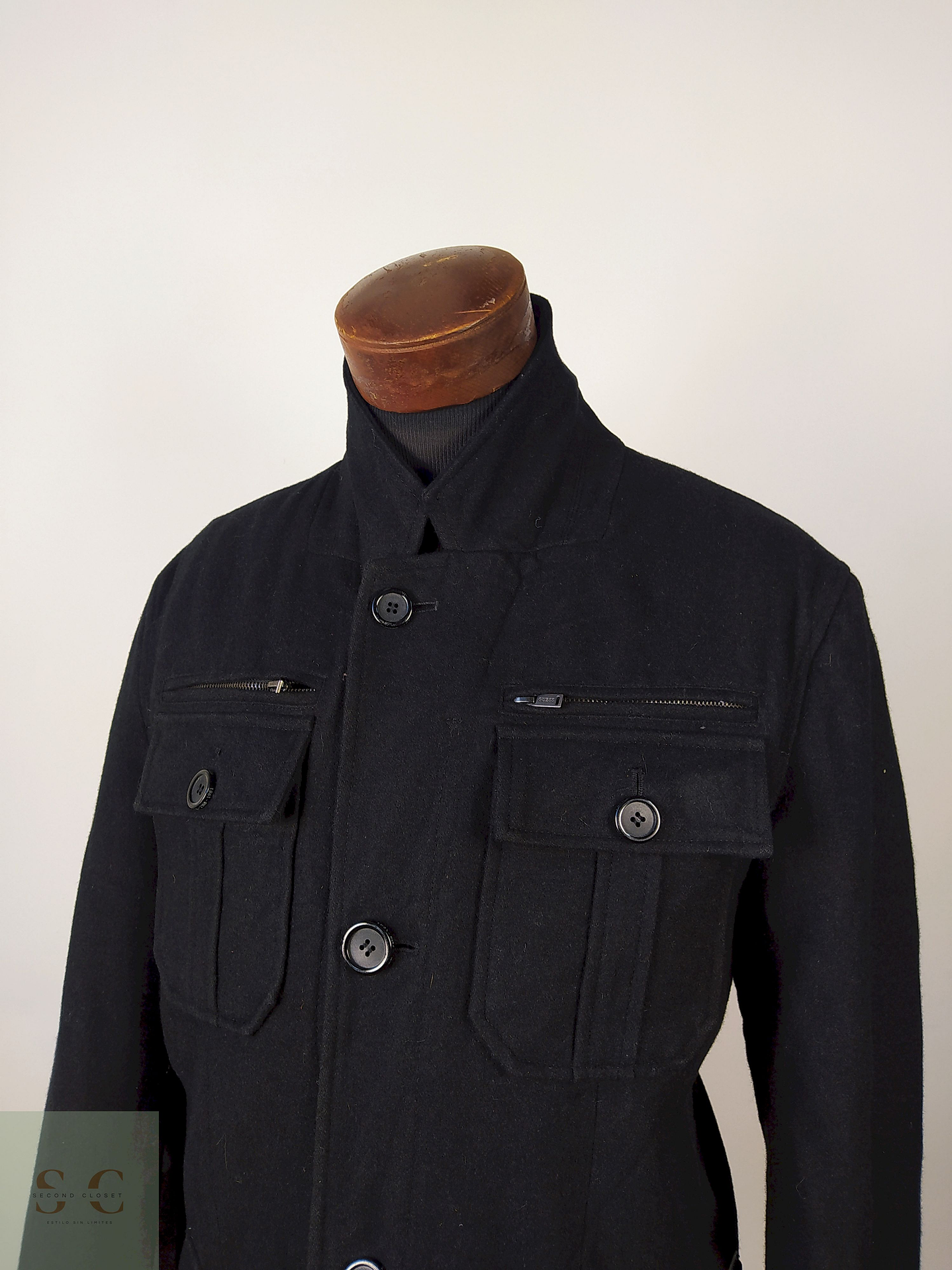 Abrigo lana GUESS hombre TALLA L Chaqueta negro - AP29 2