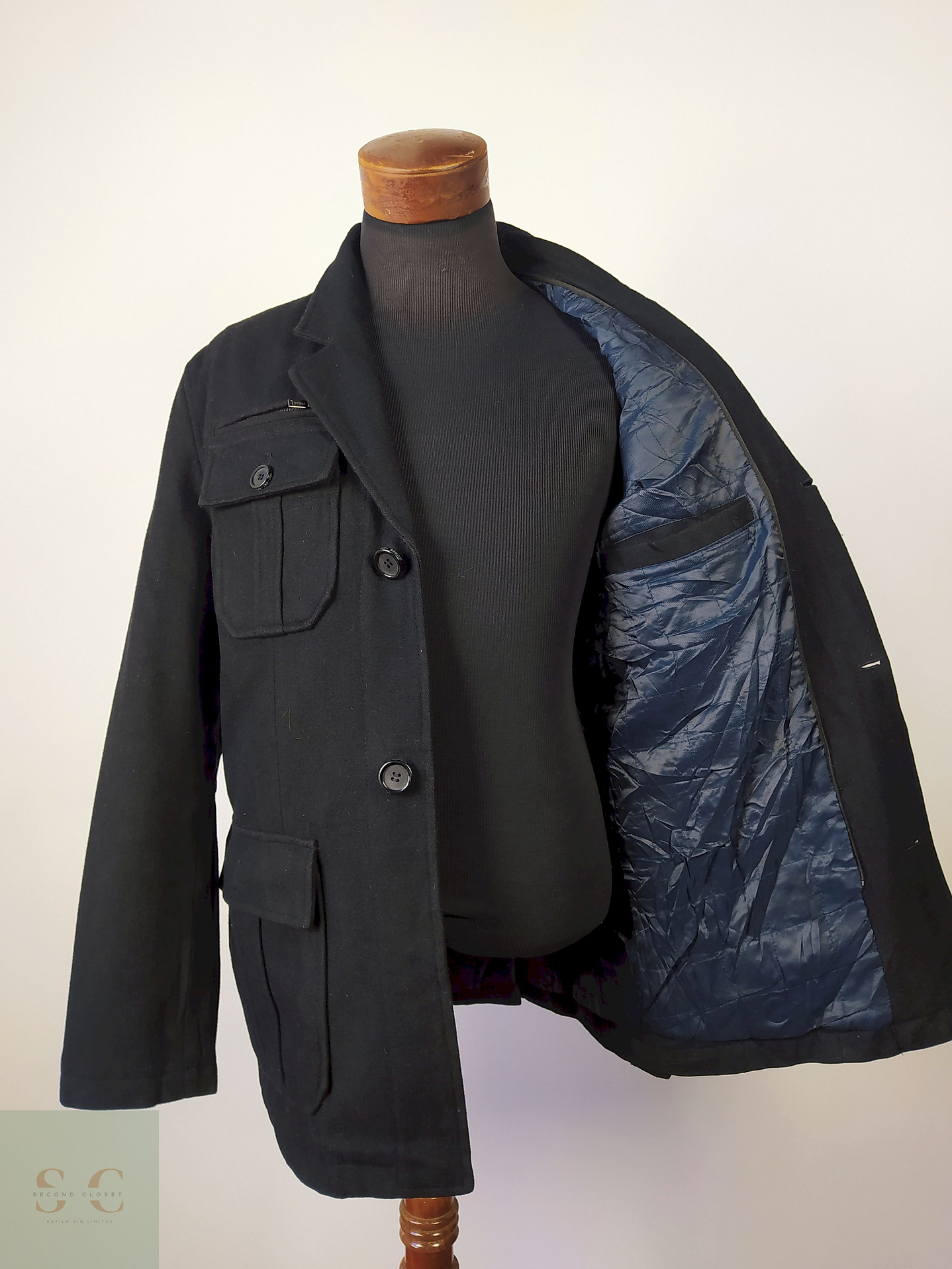 Abrigo lana GUESS hombre TALLA L Chaqueta negro - AP29 3