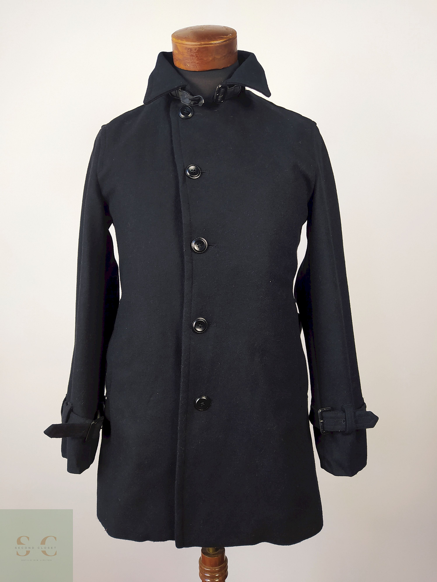 Abrigo lana hombre con cinturón lujo TALLA SM ABAHOUSE NEGRO - AP32 4