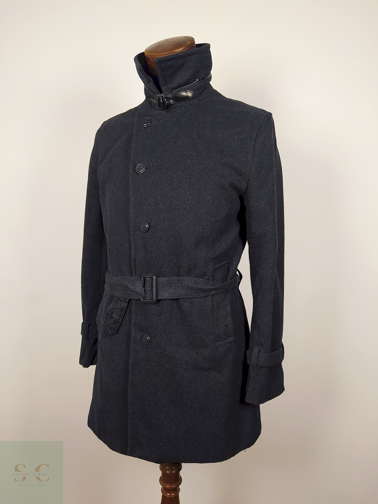 Abrigo lana seda hombre con cinturon TALLA SM PL ABAHOUSE PLOMO - AP58 1