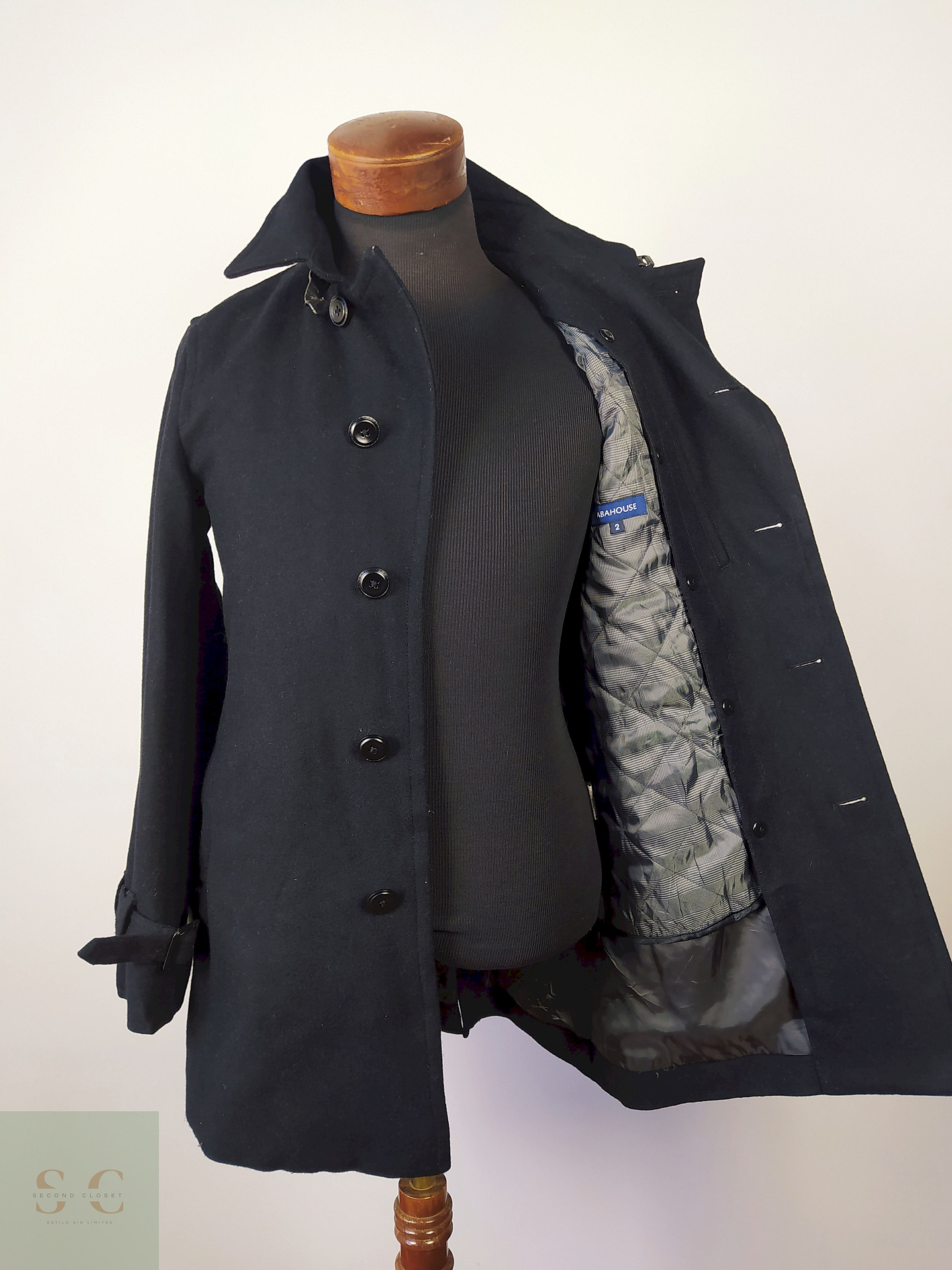 Abrigo lana hombre con cinturón lujo TALLA SM ABAHOUSE NEGRO - AP32 5