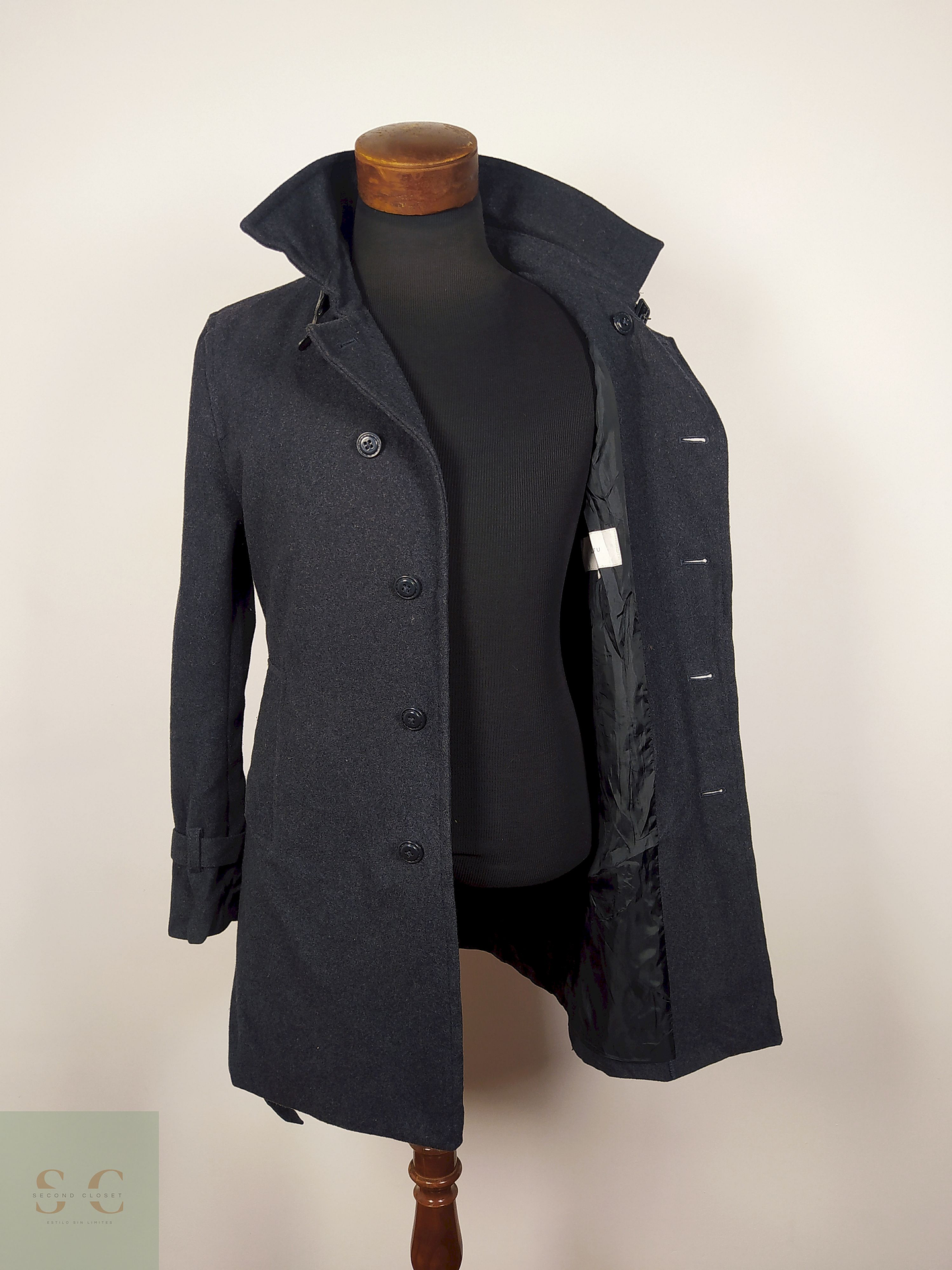 Abrigo lana seda hombre con cinturon TALLA SM PL ABAHOUSE PLOMO - AP58 4