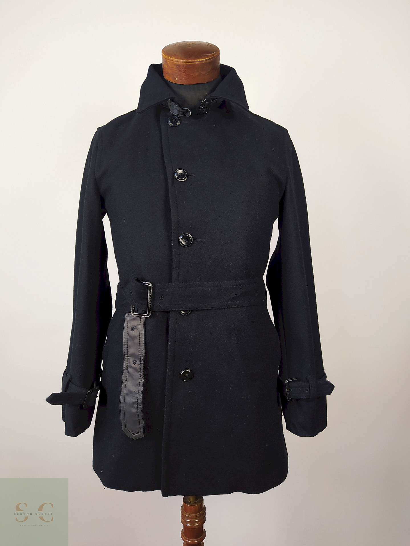 Abrigo lana hombre con cinturón lujo TALLA SM ABAHOUSE NEGRO - AP32 1