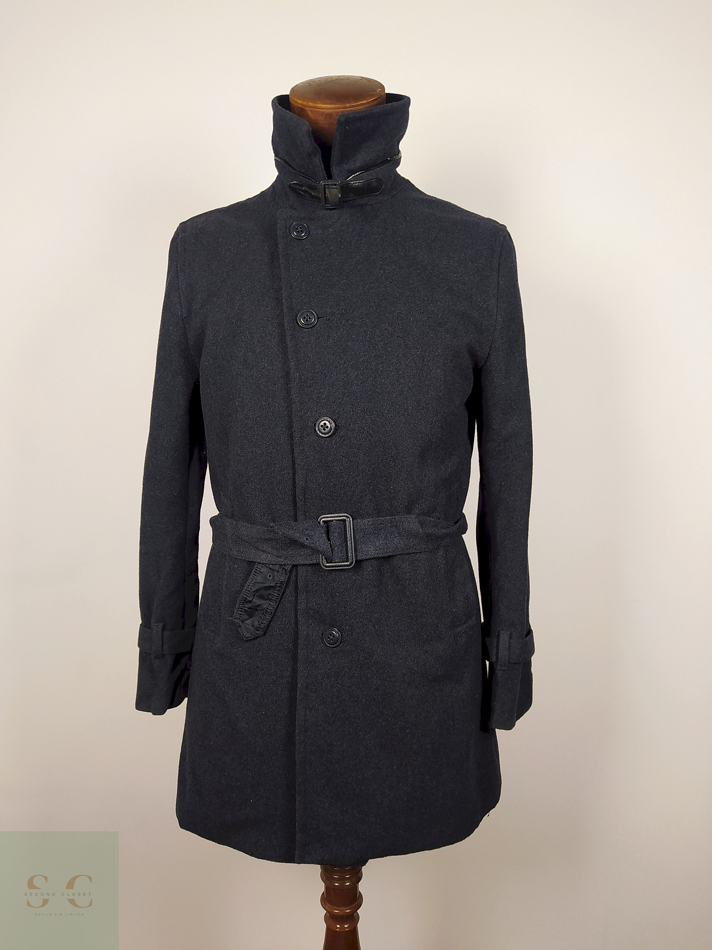 Abrigo lana seda hombre con cinturon TALLA SM PL ABAHOUSE PLOMO - AP58 5