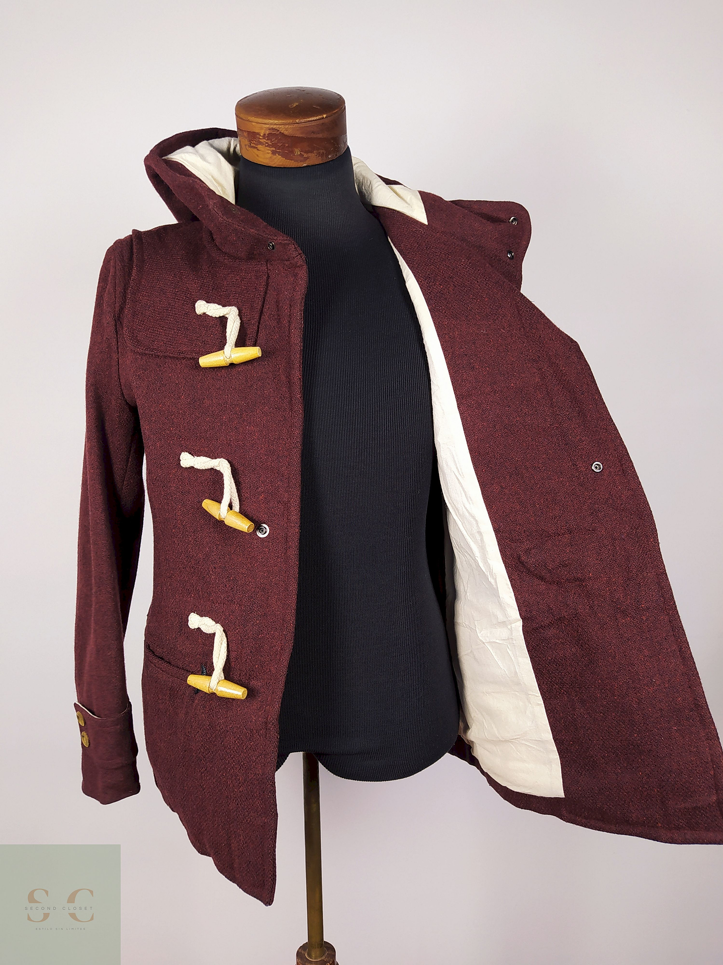 Abrigo Montgomery lana hombre BURDEOS Talla XS TK JAPAN - AP117 3