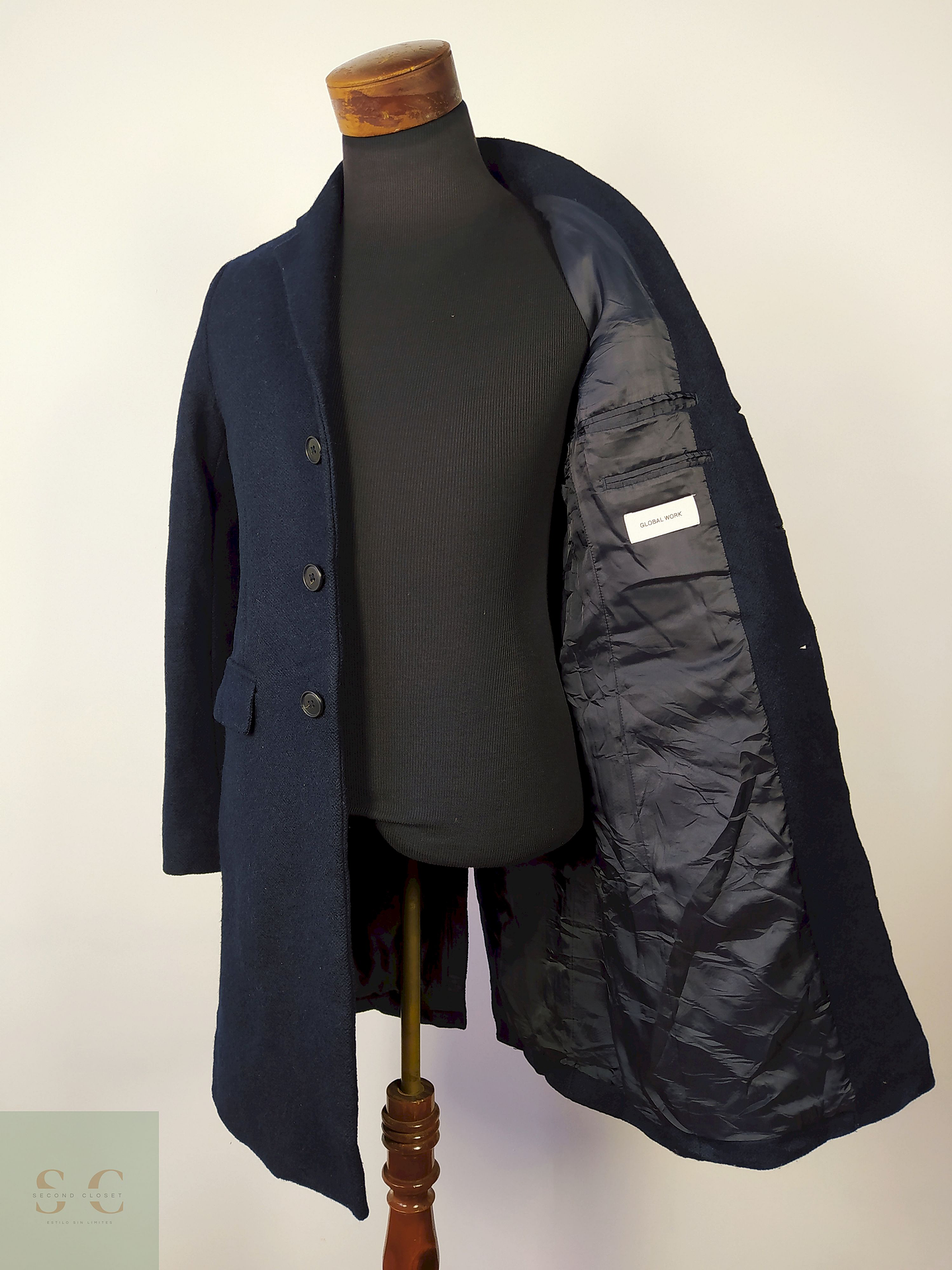 Abrigo Largo lana hombre AZUL Talla S GLOBAL WORK - AP138 4