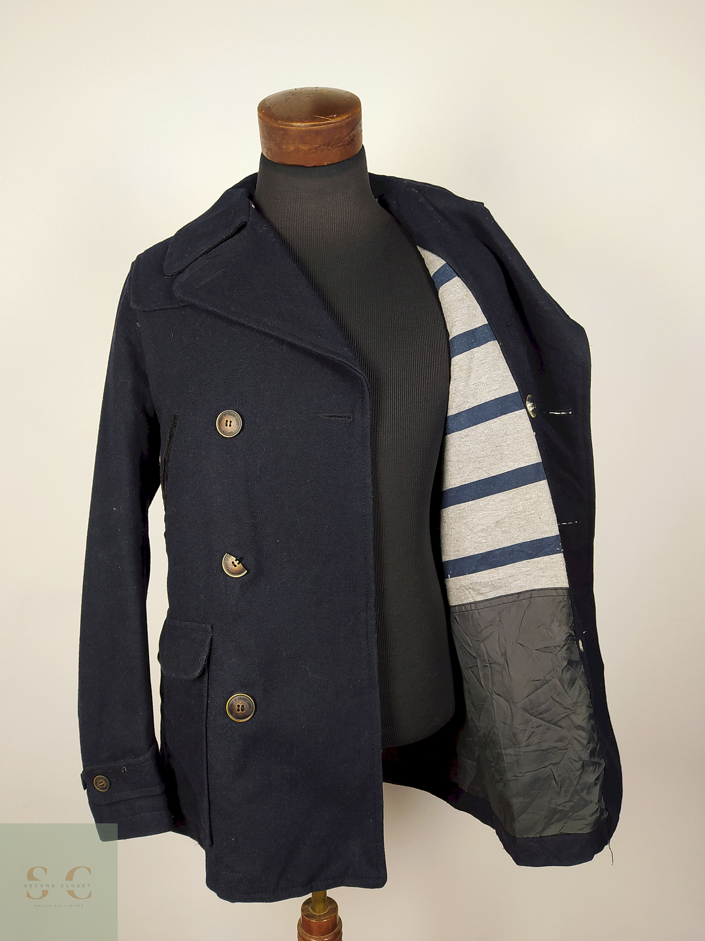 Abrigo marinero lana hombre premium azul TALLA M H&M - AP308 4