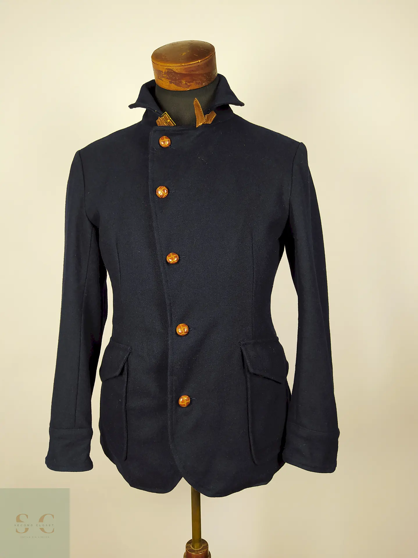 Abrigo corto azul lana diseño militar – Talla M 1