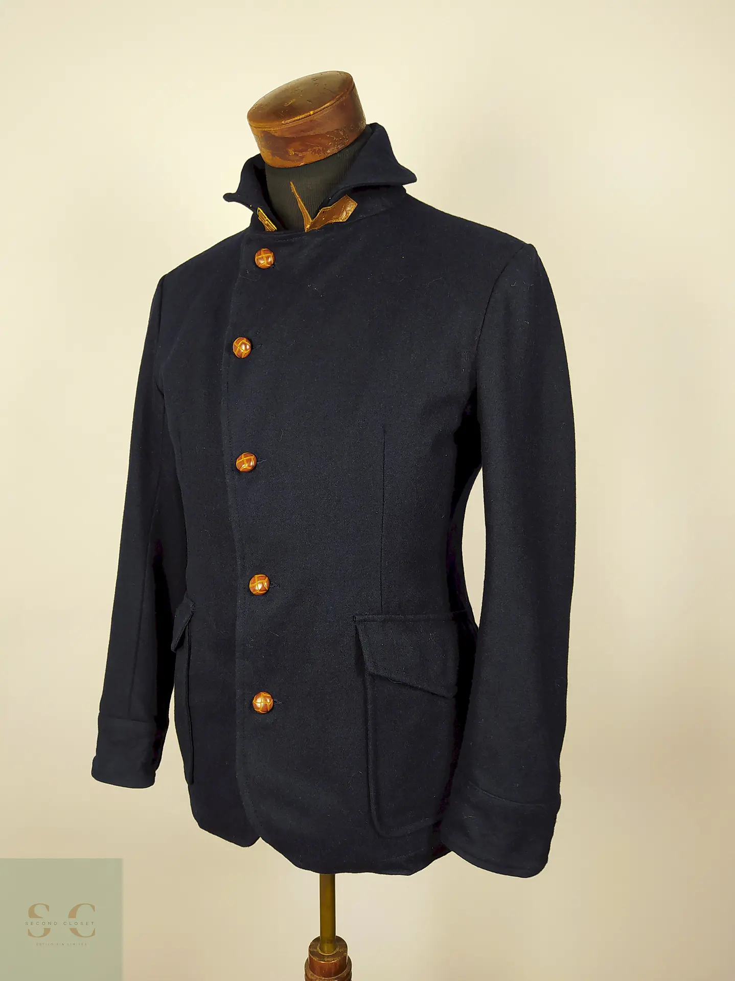 Abrigo corto azul lana diseño militar – Talla M 2