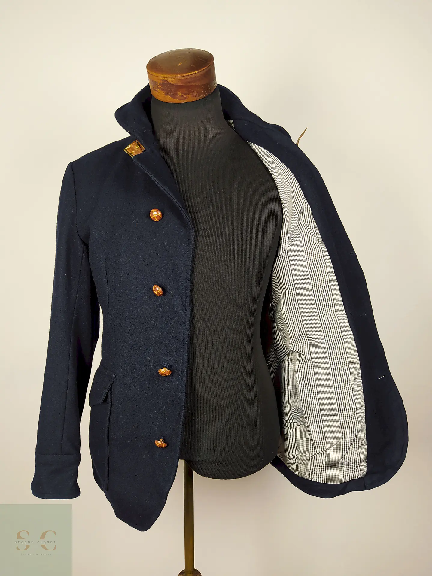 Abrigo corto azul lana diseño militar – Talla M 3