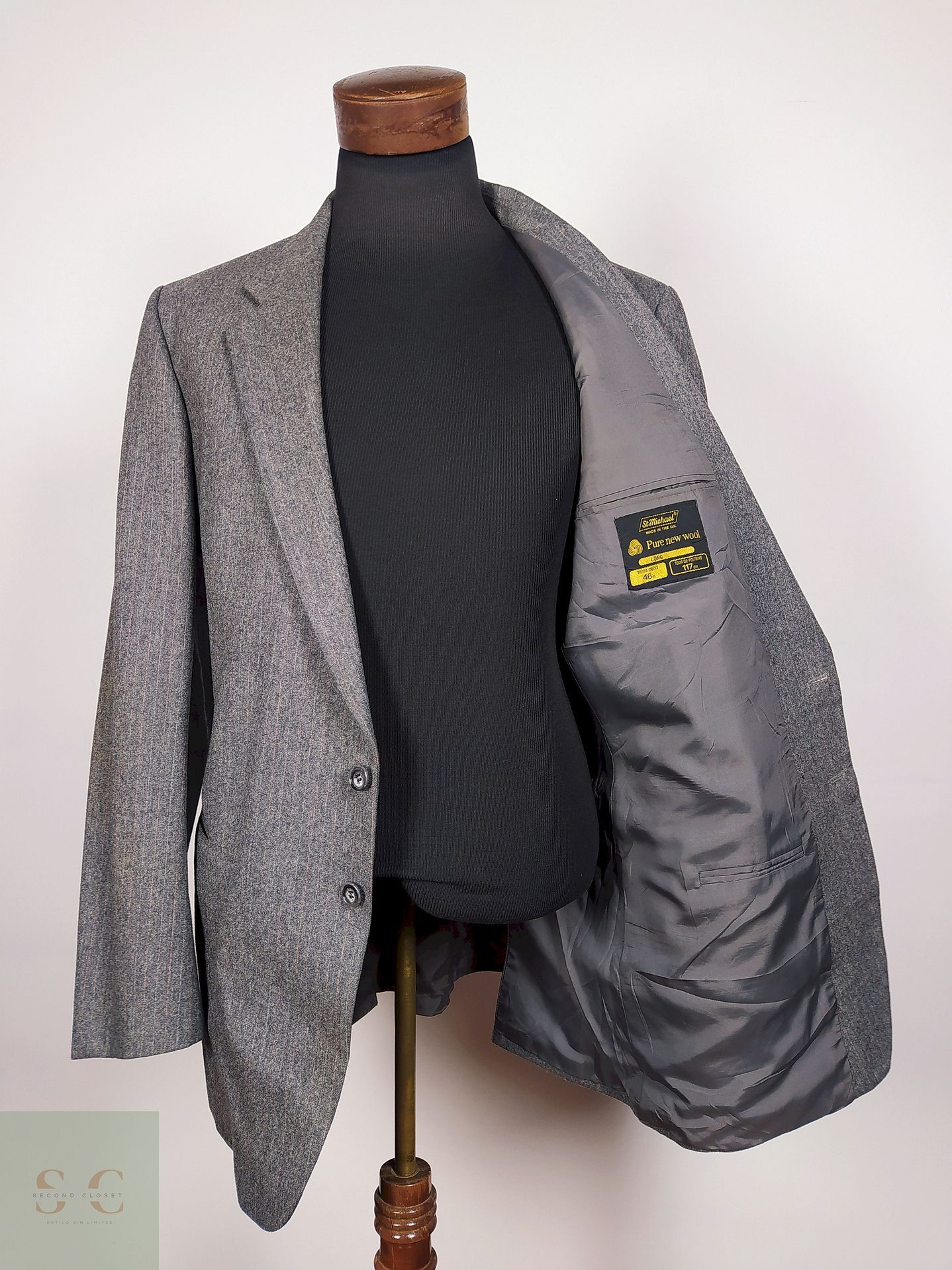 Traje blazer pantalon lana virgen Plomo Talla 46 LONG St Michael - B27 3