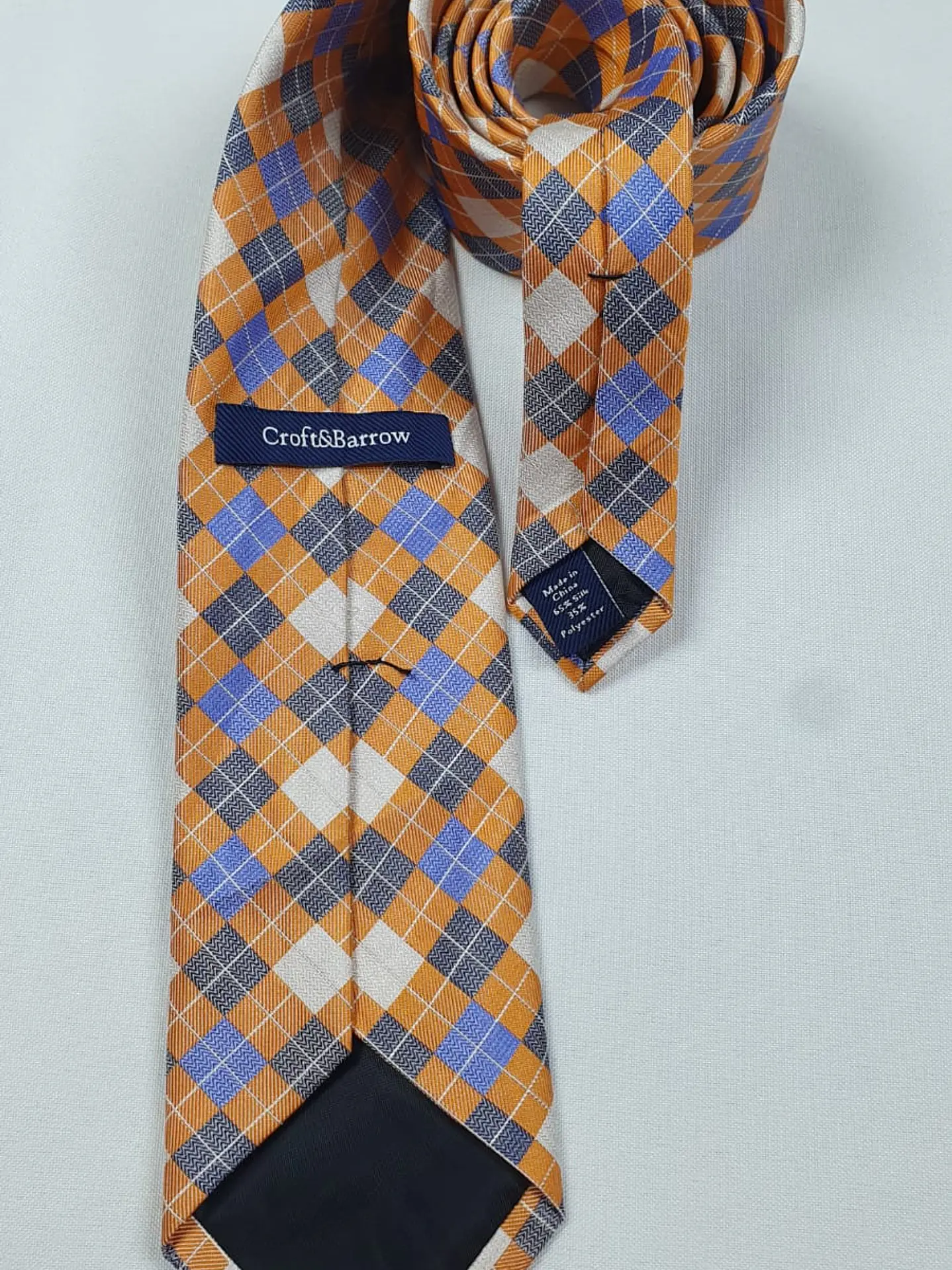 Corbata Croft & Barrow Cuadros Naranja y Azul 2