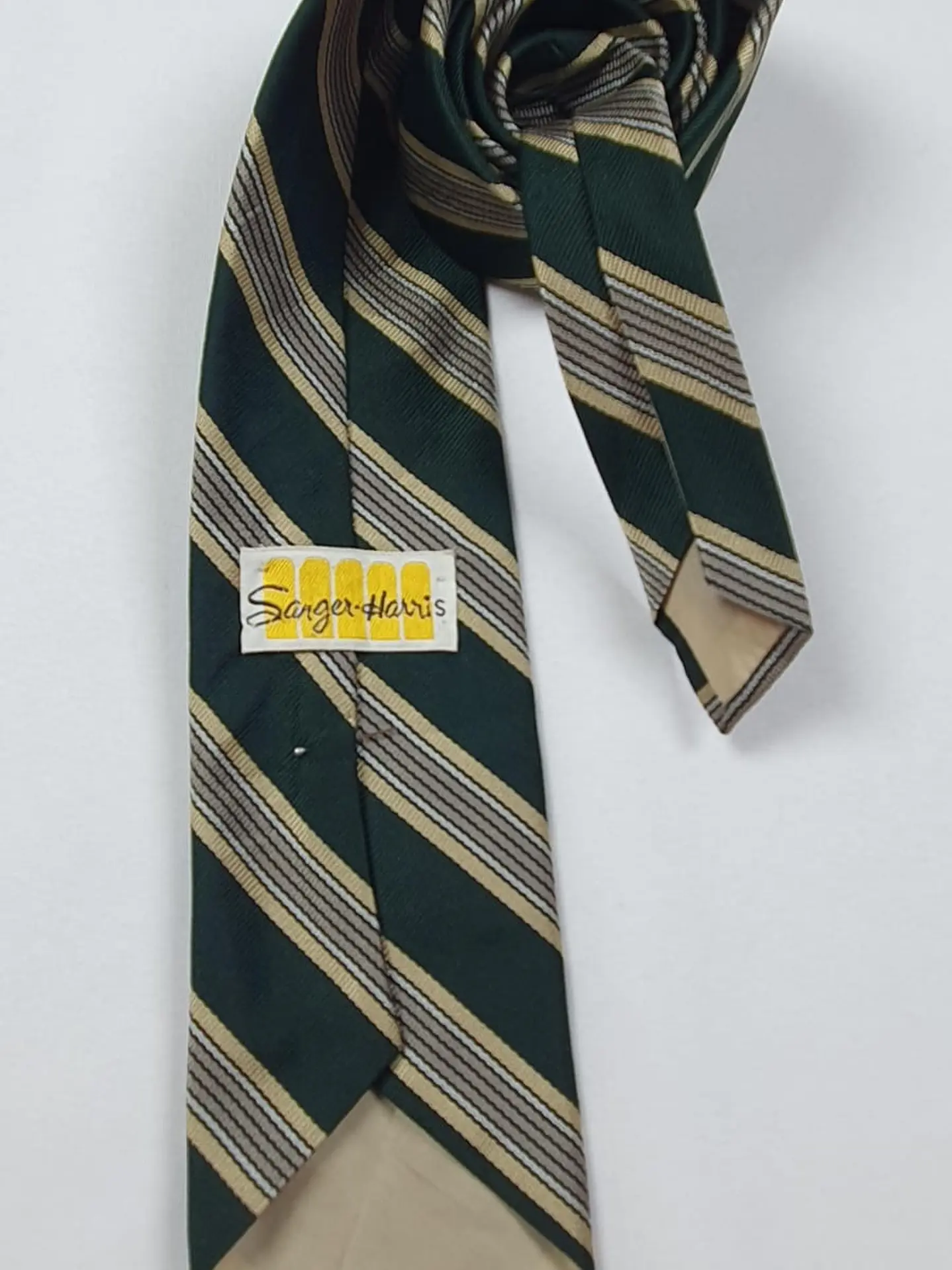 Corbata Vintage Sanger-Harris Rayas Verde Oliva 2