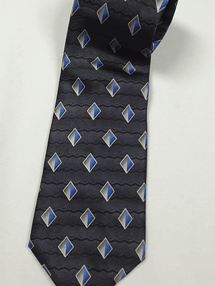 Corbata Pierre Cardin 100% seda – Fondo gris oscuro con rombos azules