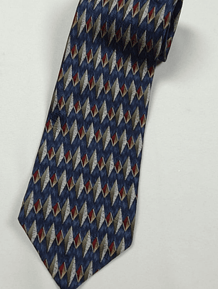 Corbata 100% seda Stafford Executive – Diseño geométrico azul, beige y rojo