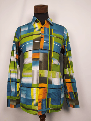 Camisa estampada geométrica multicolor TALLA L