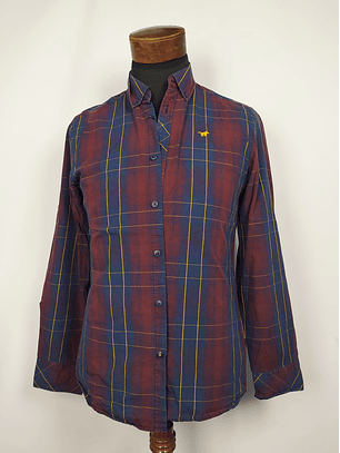 Camisa a cuadros burdeos y azul con bordado TALLA S