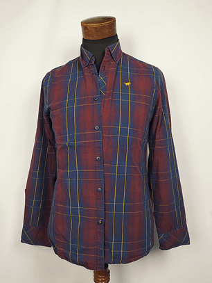 Camisa a cuadros burdeos y azul con bordado TALLA S