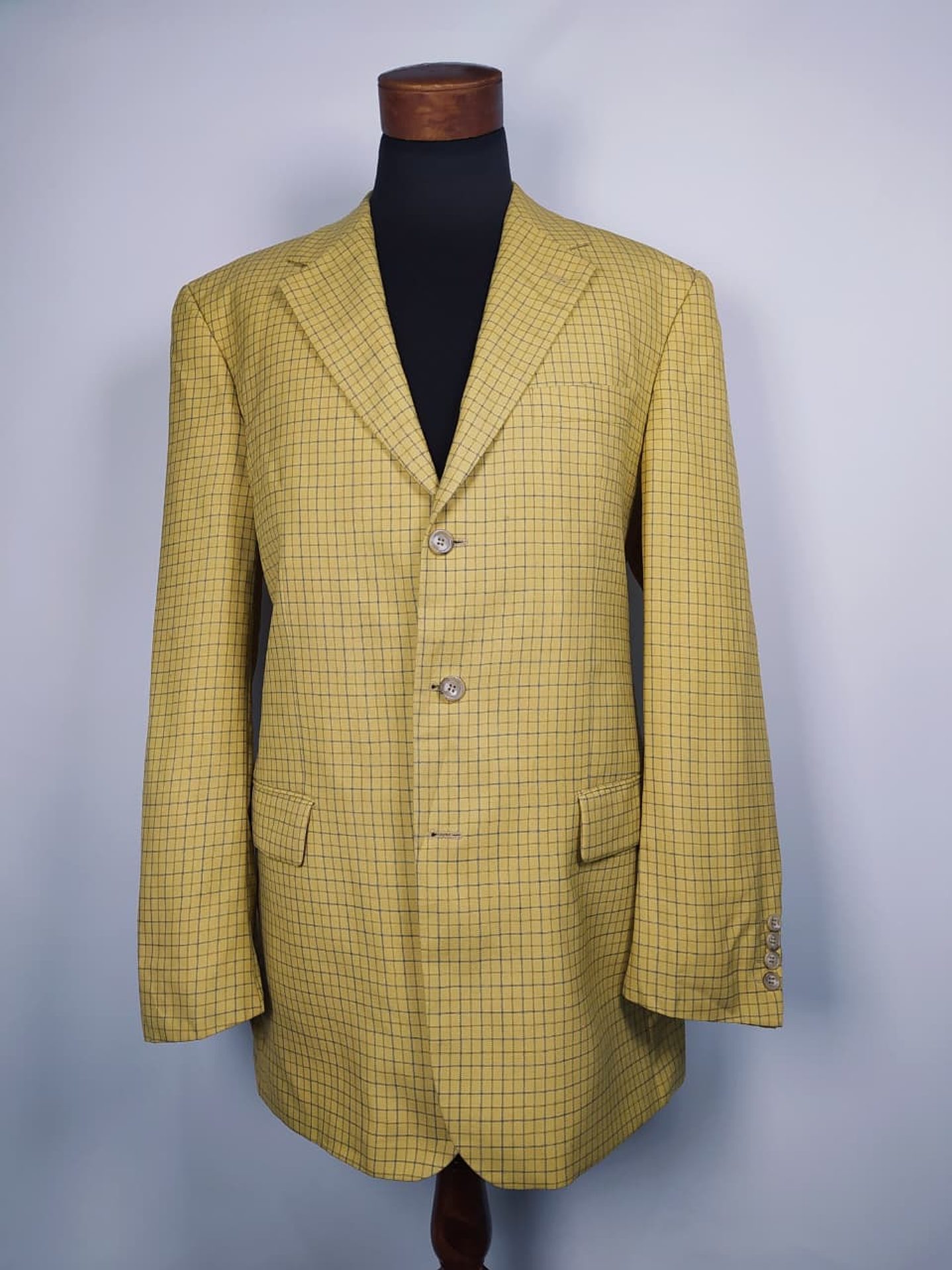 Blazer Bäumler 100% lana pura, mostaza a cuadros finos — Talla XL 2