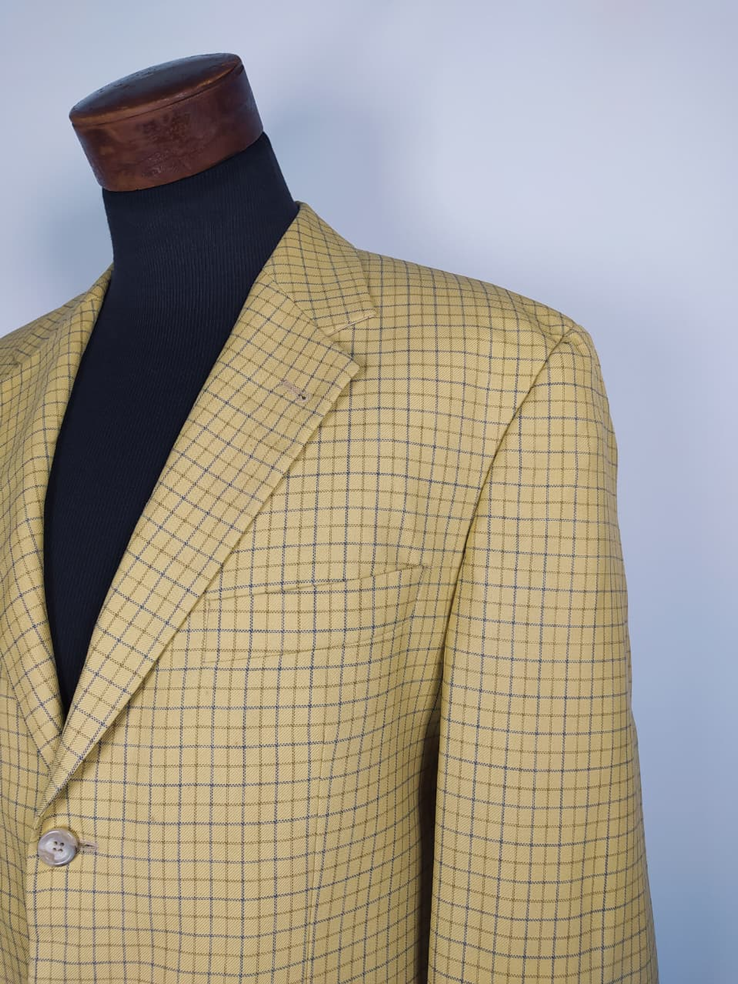 Blazer Bäumler 100% lana pura, mostaza a cuadros finos — Talla XL 4