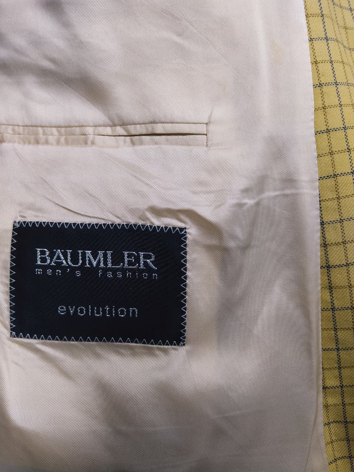 Blazer Bäumler 100% lana pura, mostaza a cuadros finos — Talla XL 5