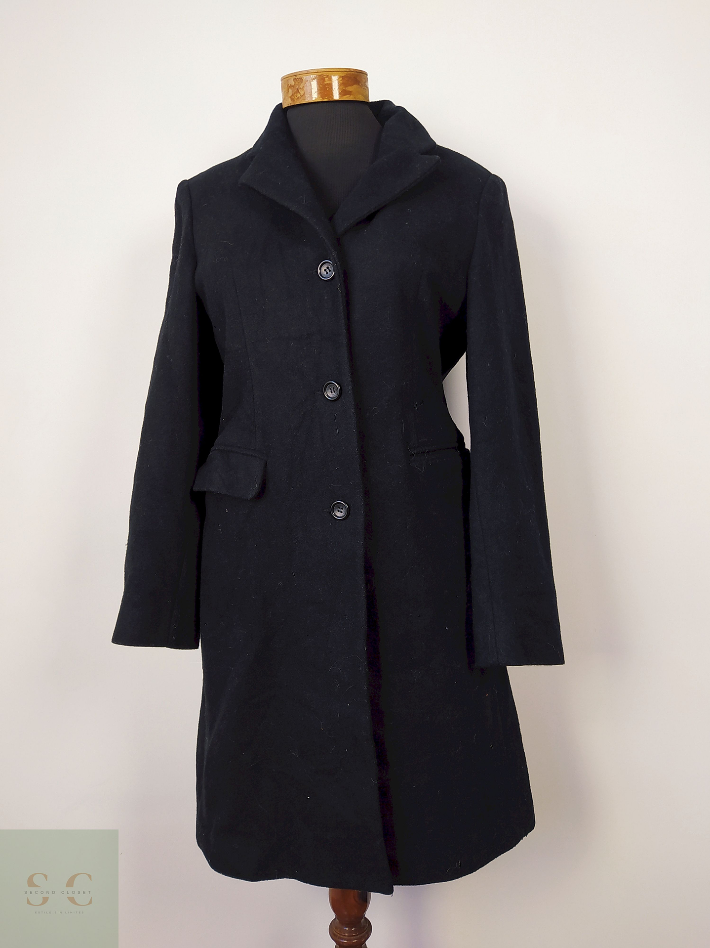  Abrigo lana mujer largo negro Braetan Talla M 1