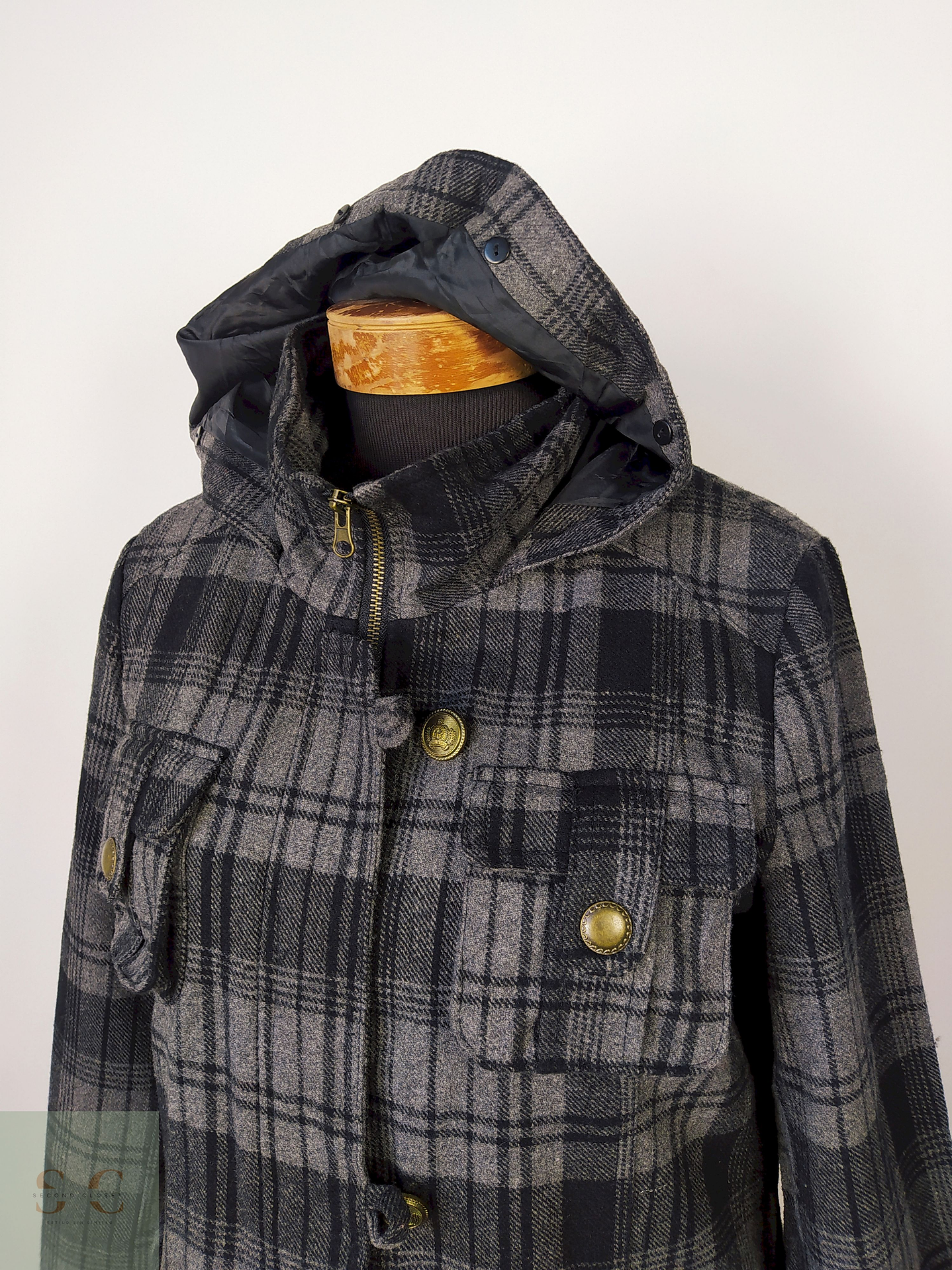 Abrigo Plomo cuadros Talla S 3