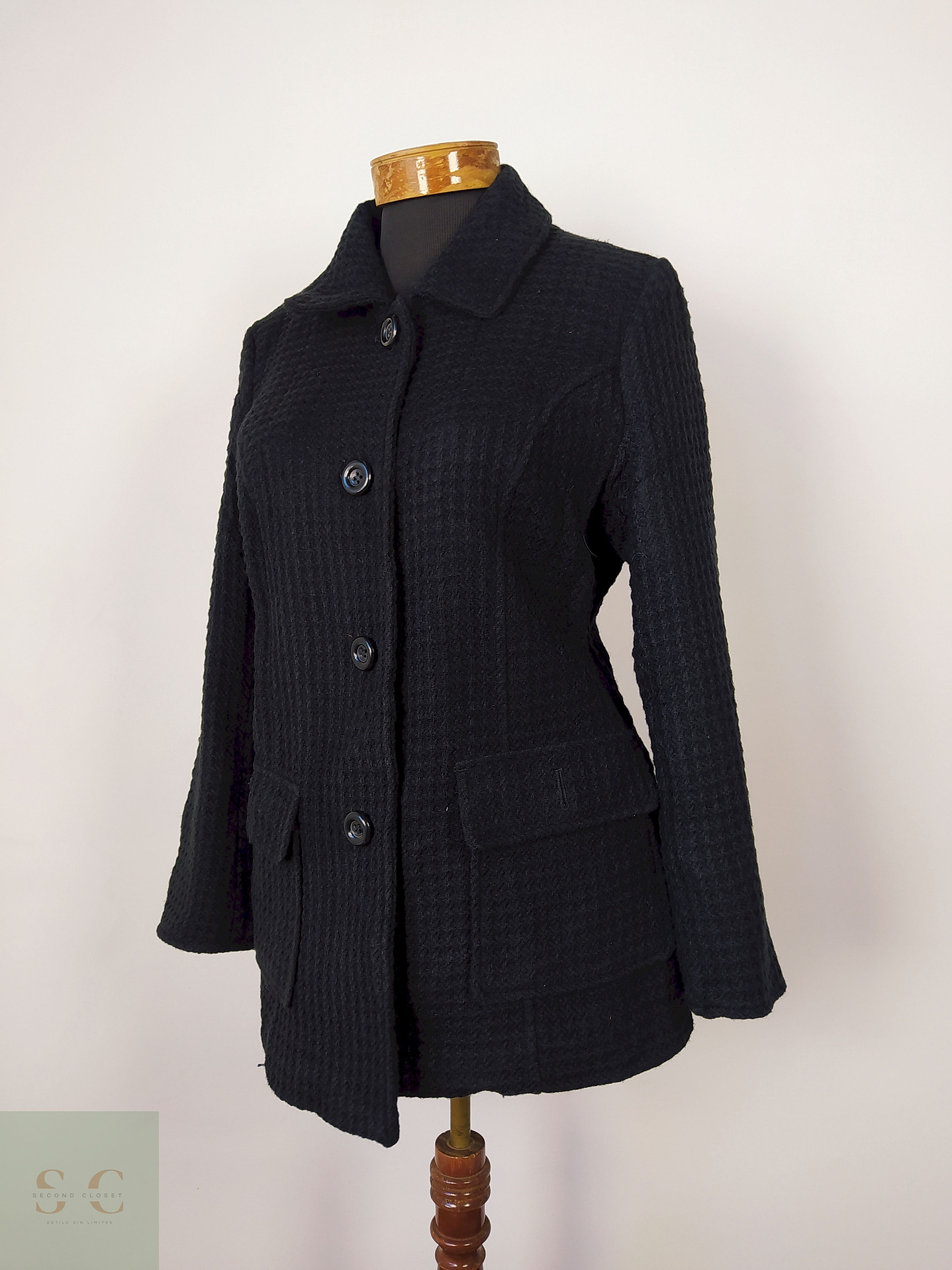 A.V.V abrigo negro tejido mezcla lana M 1