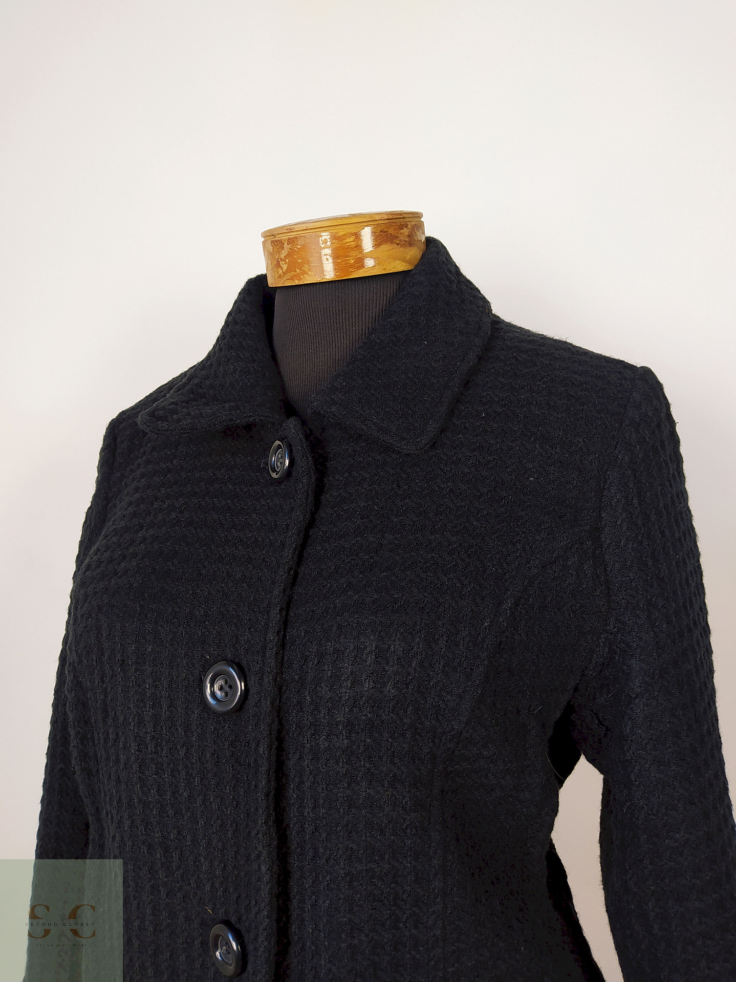 A.V.V abrigo negro tejido mezcla lana M 2
