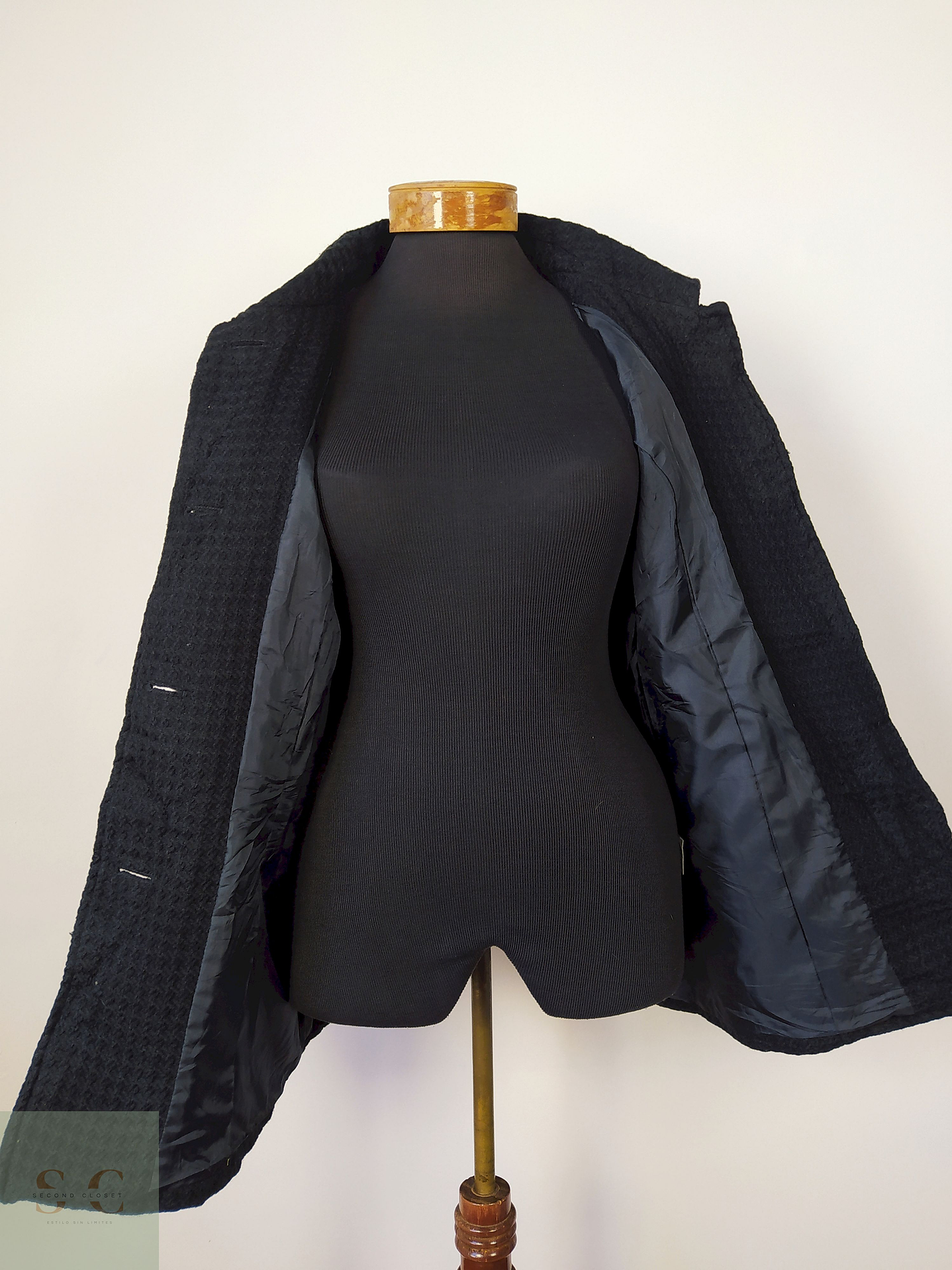 A.V.V abrigo negro tejido mezcla lana M 3