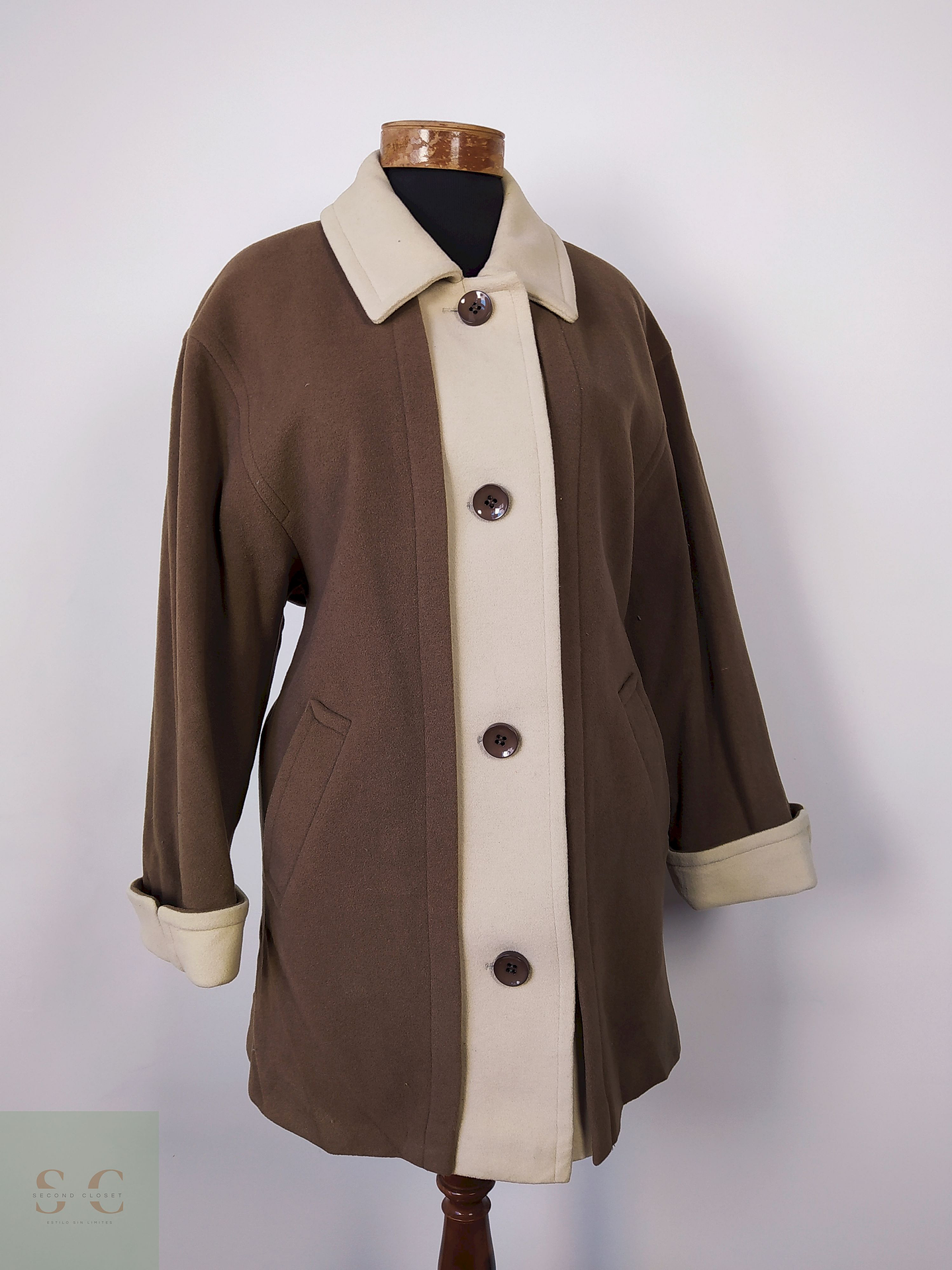 Abrigo mujer lana virgen Café y beige TALLA XL 1